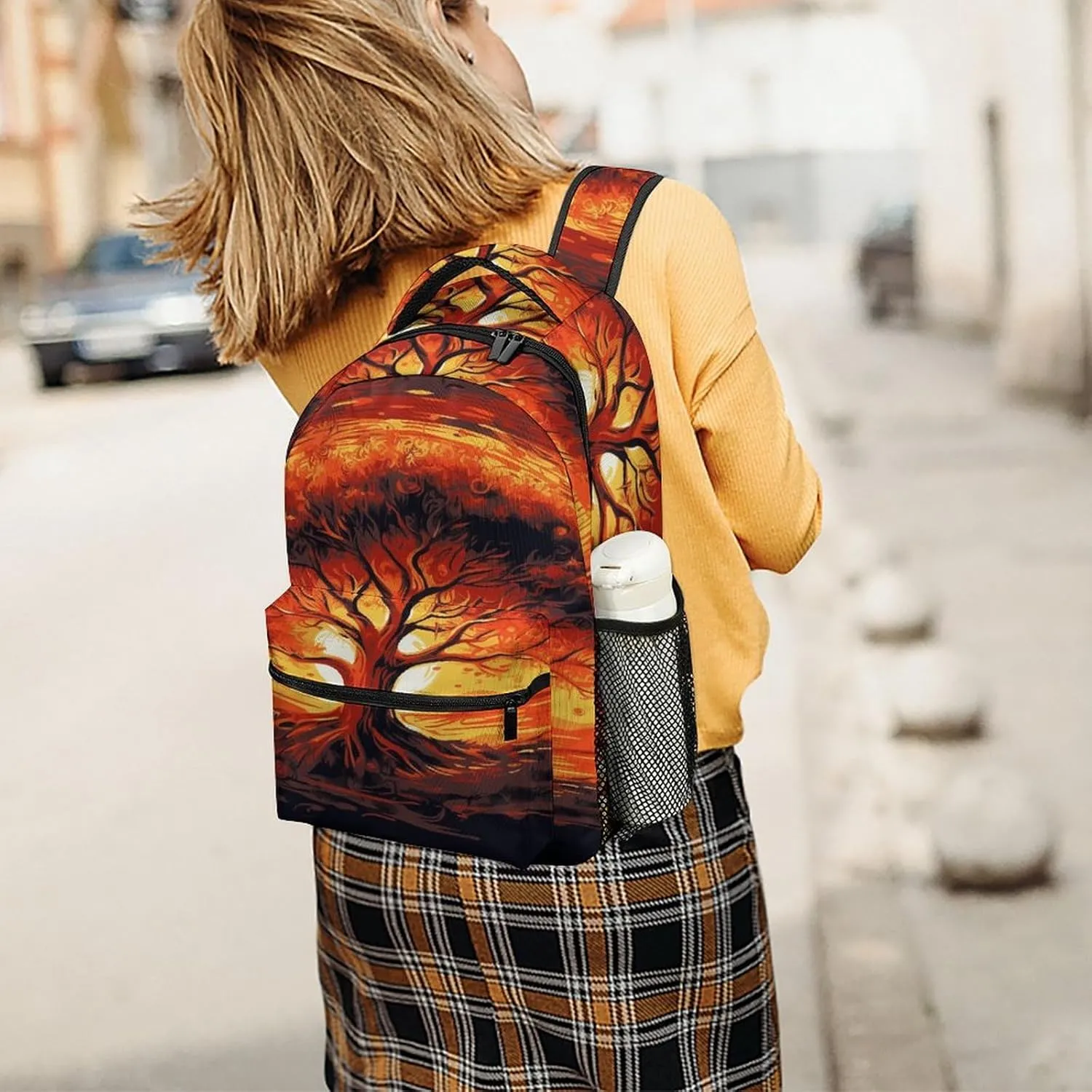 Small Backpacks Personalized Burning Tree of Life Printing Travel Bag Lightweight Travel Backpack For Women Men