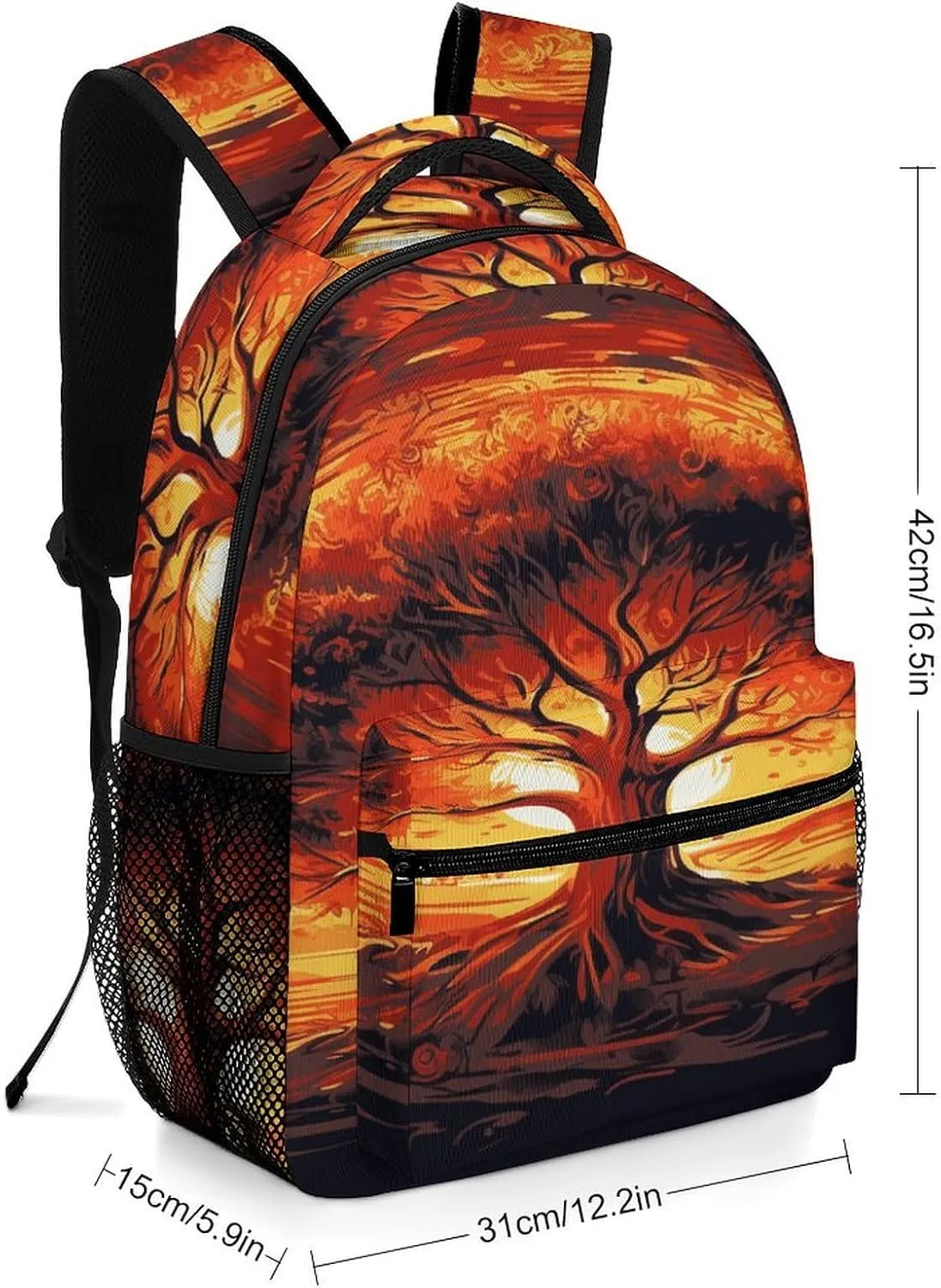 Small Backpacks Personalized Burning Tree of Life Printing Travel Bag Lightweight Travel Backpack For Women Men