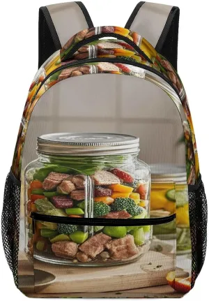 Small Backpacks Personalized Canned Food Printing Travel Bag Lightweight Travel Backpack For Women Men
