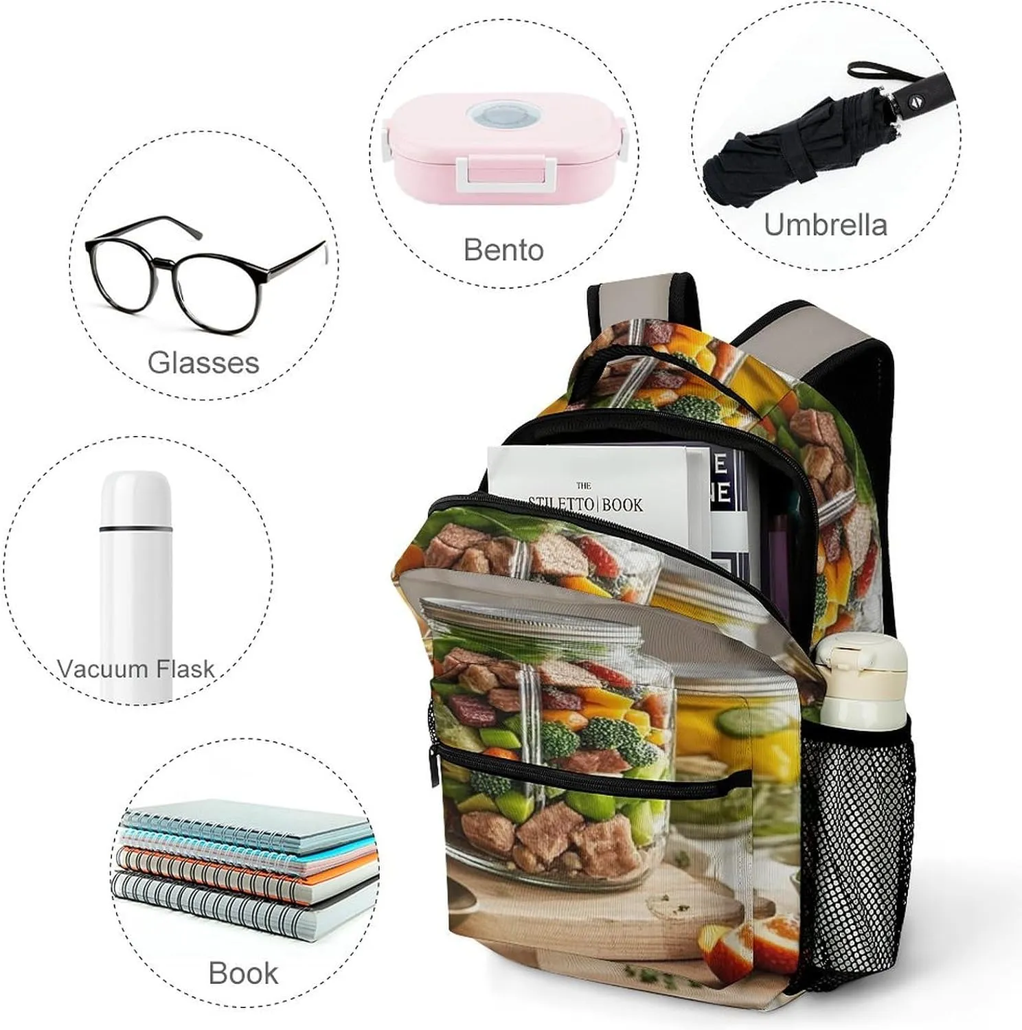 Small Backpacks Personalized Canned Food Printing Travel Bag Lightweight Travel Backpack For Women Men