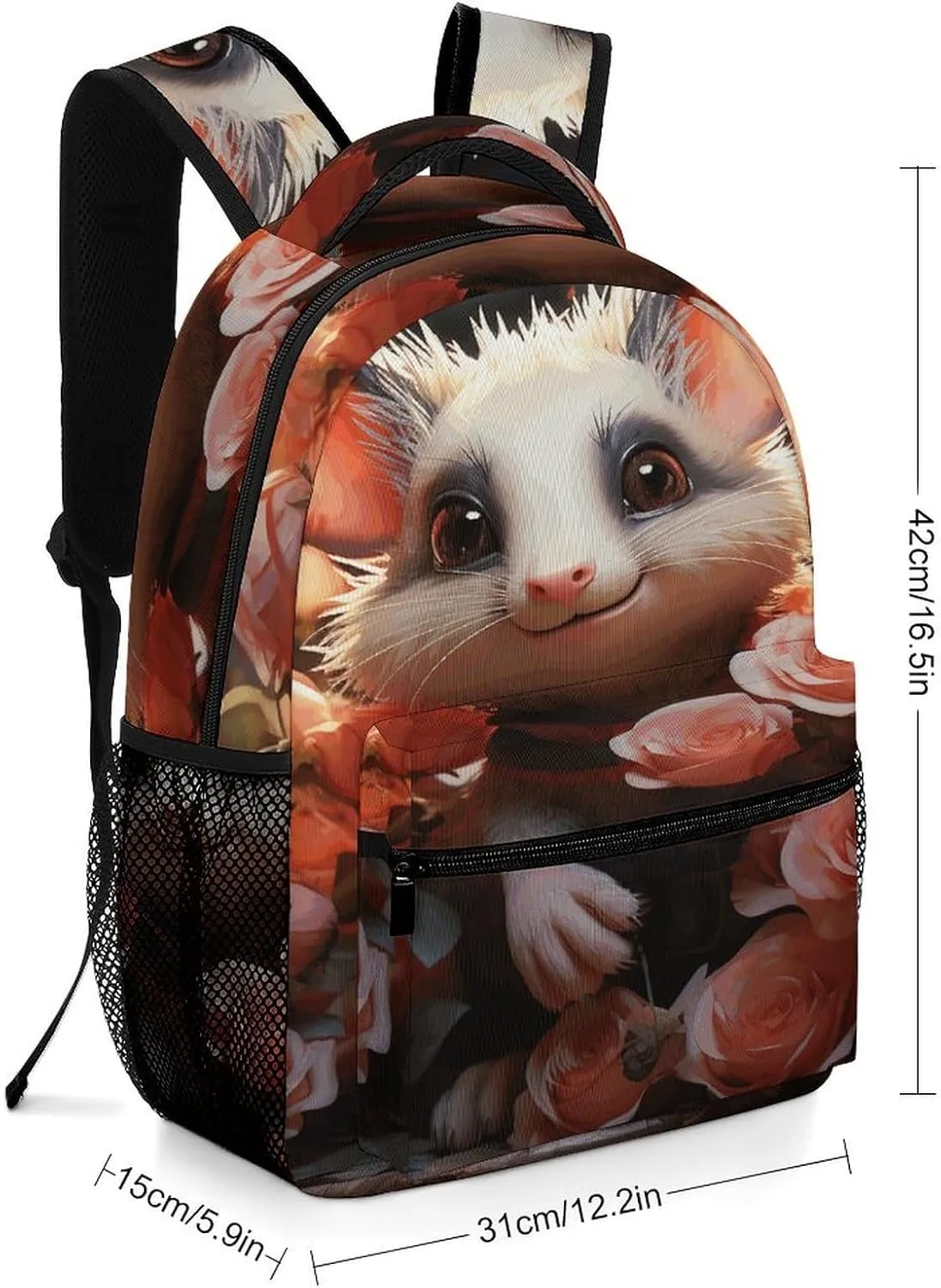 Small Backpacks Personalized Cartoon Opossum And Roses Printing Travel Bag Lightweight Travel Backpack For Women Men