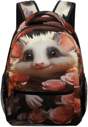 Small Backpacks Personalized Cartoon Opossum And Roses Printing Travel Bag Lightweight Travel Backpack For Women Men