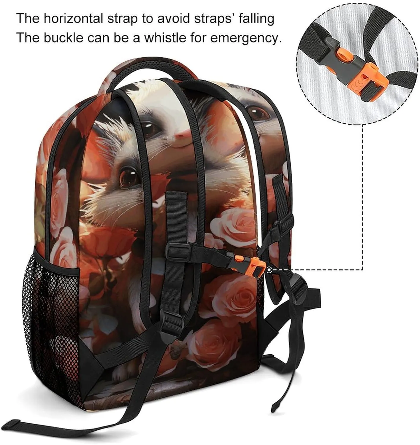 Small Backpacks Personalized Cartoon Opossum And Roses Printing Travel Bag Lightweight Travel Backpack For Women Men