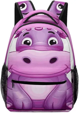 Small Backpacks Personalized Cartoon Purple Hippo Printing Travel Bag Lightweight Travel Backpack For Women Men