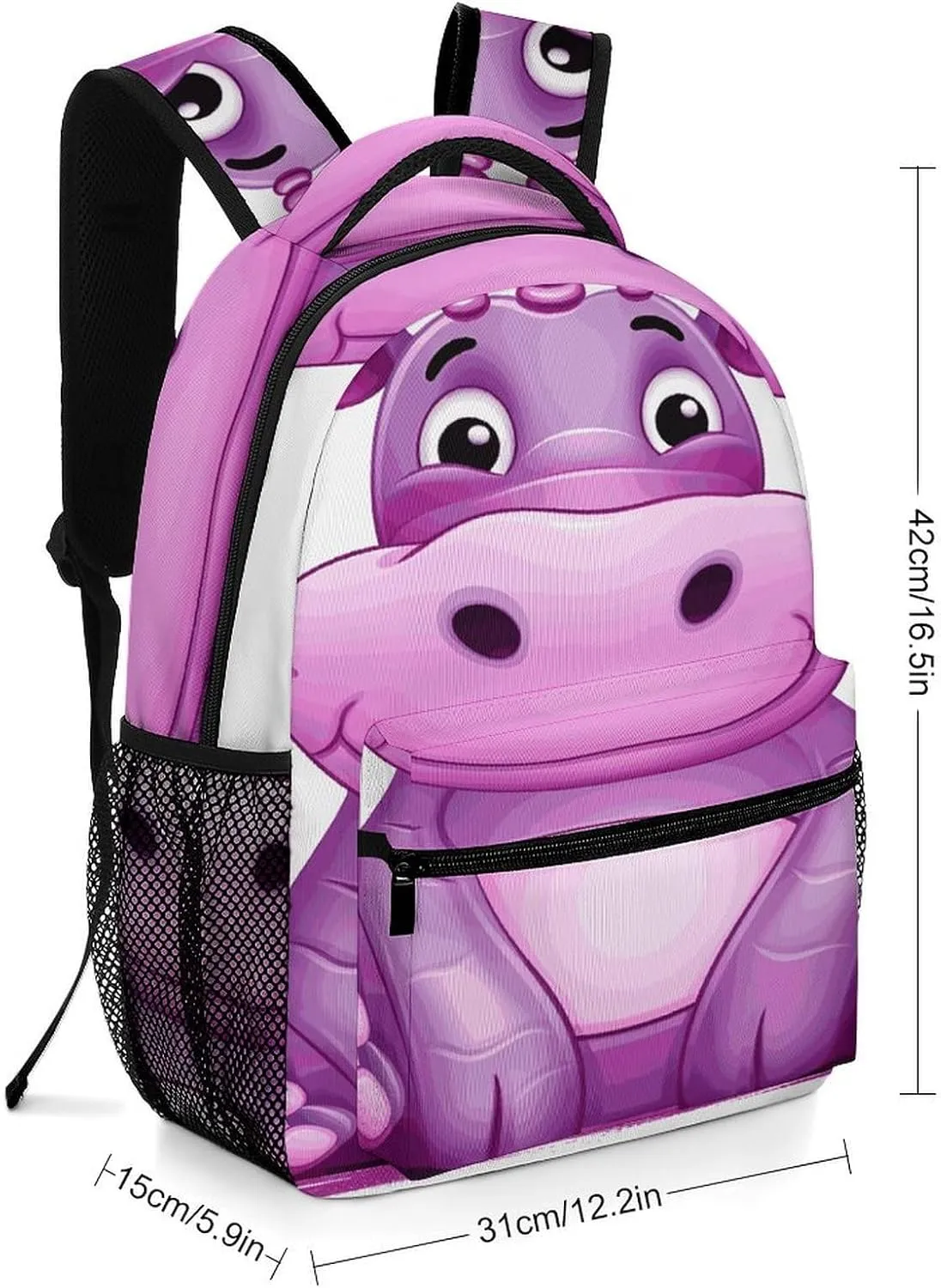 Small Backpacks Personalized Cartoon Purple Hippo Printing Travel Bag Lightweight Travel Backpack For Women Men