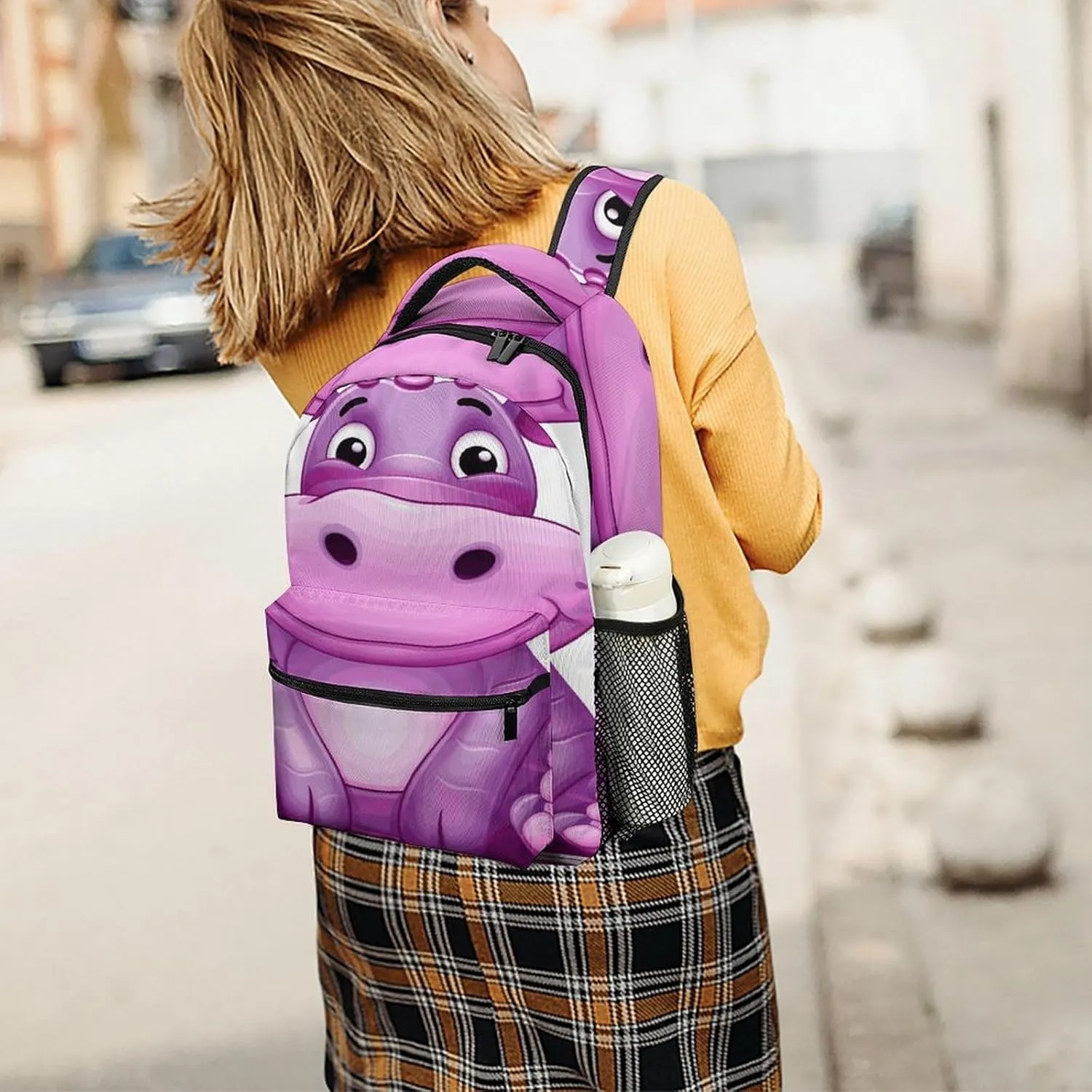 Small Backpacks Personalized Cartoon Purple Hippo Printing Travel Bag Lightweight Travel Backpack For Women Men
