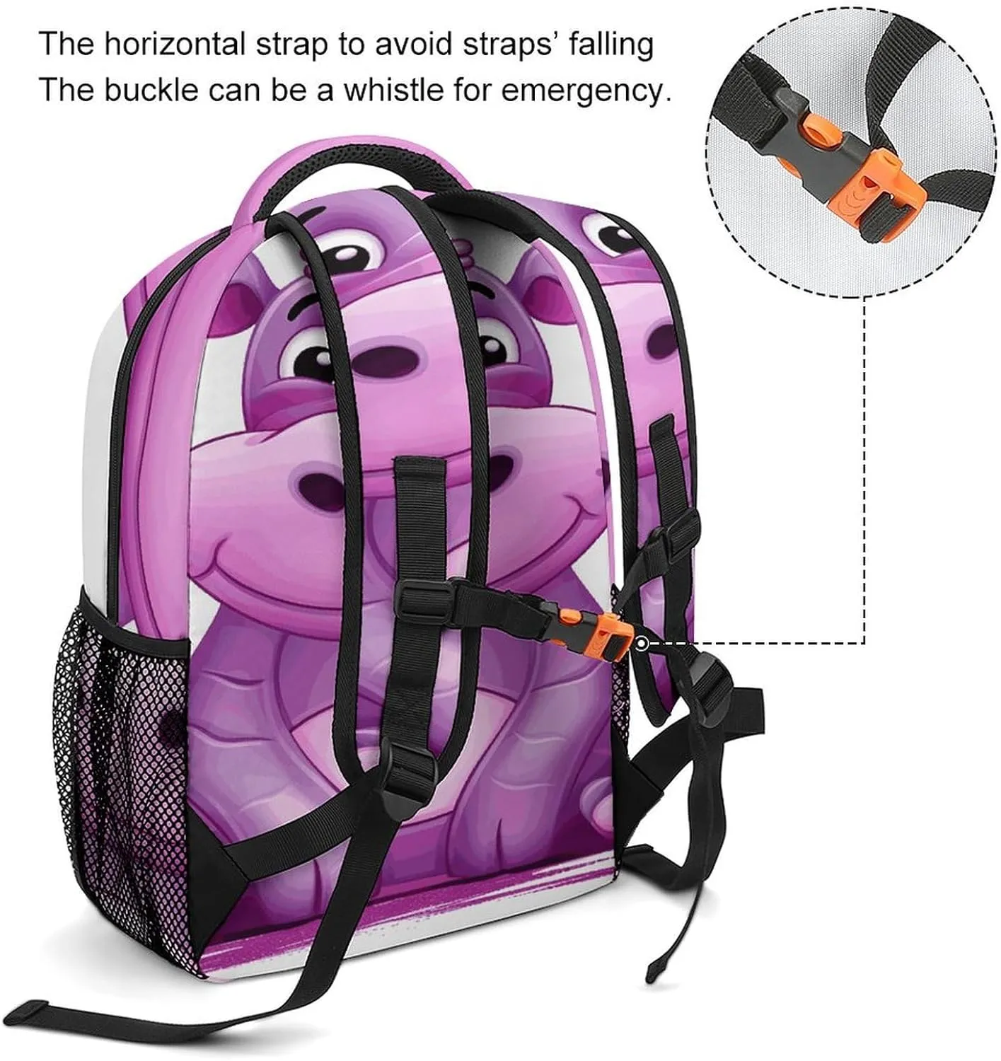 Small Backpacks Personalized Cartoon Purple Hippo Printing Travel Bag Lightweight Travel Backpack For Women Men