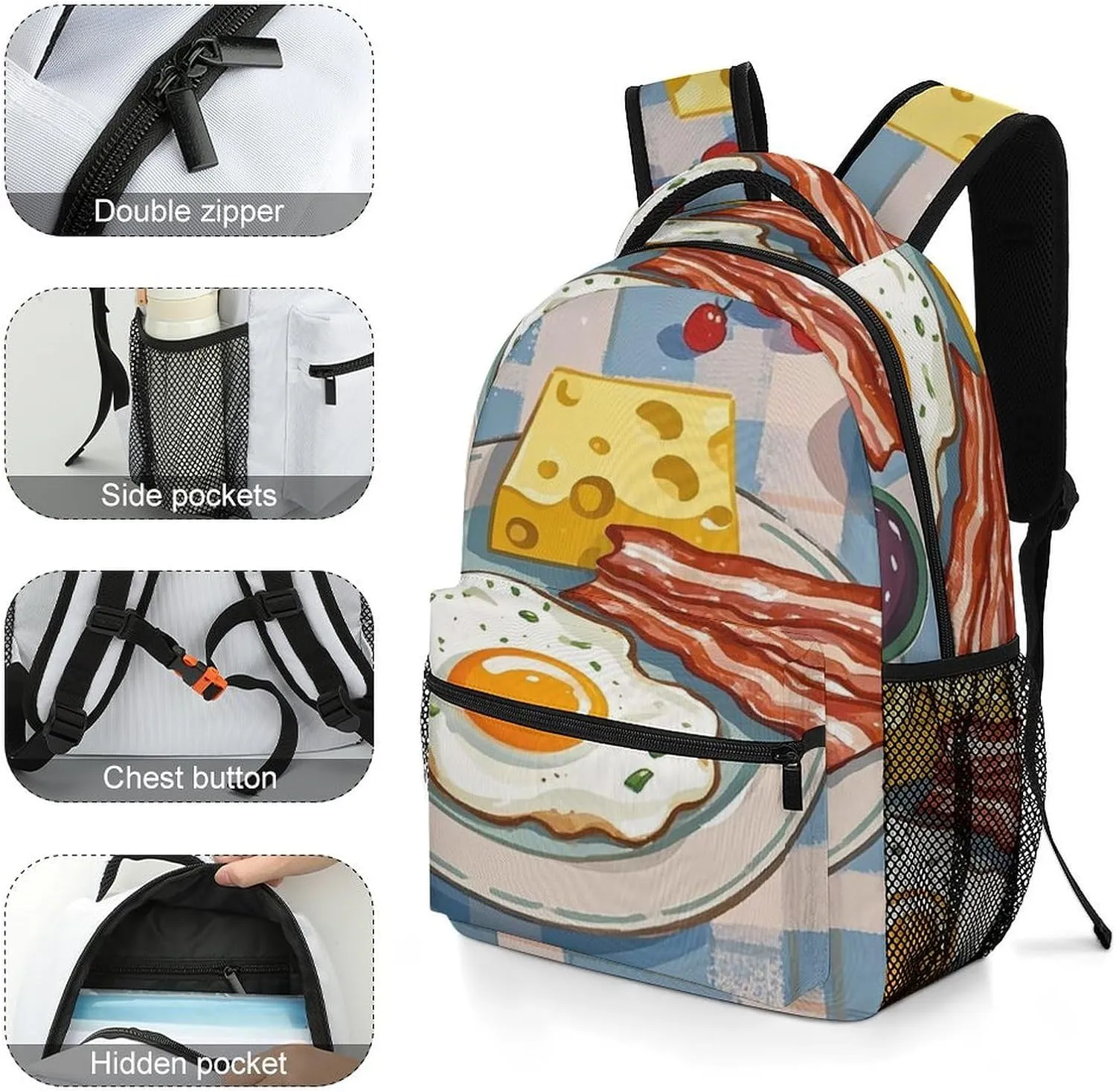 Small Backpacks Personalized Cheese Printing Travel Bag Lightweight Travel Backpack For Women Men