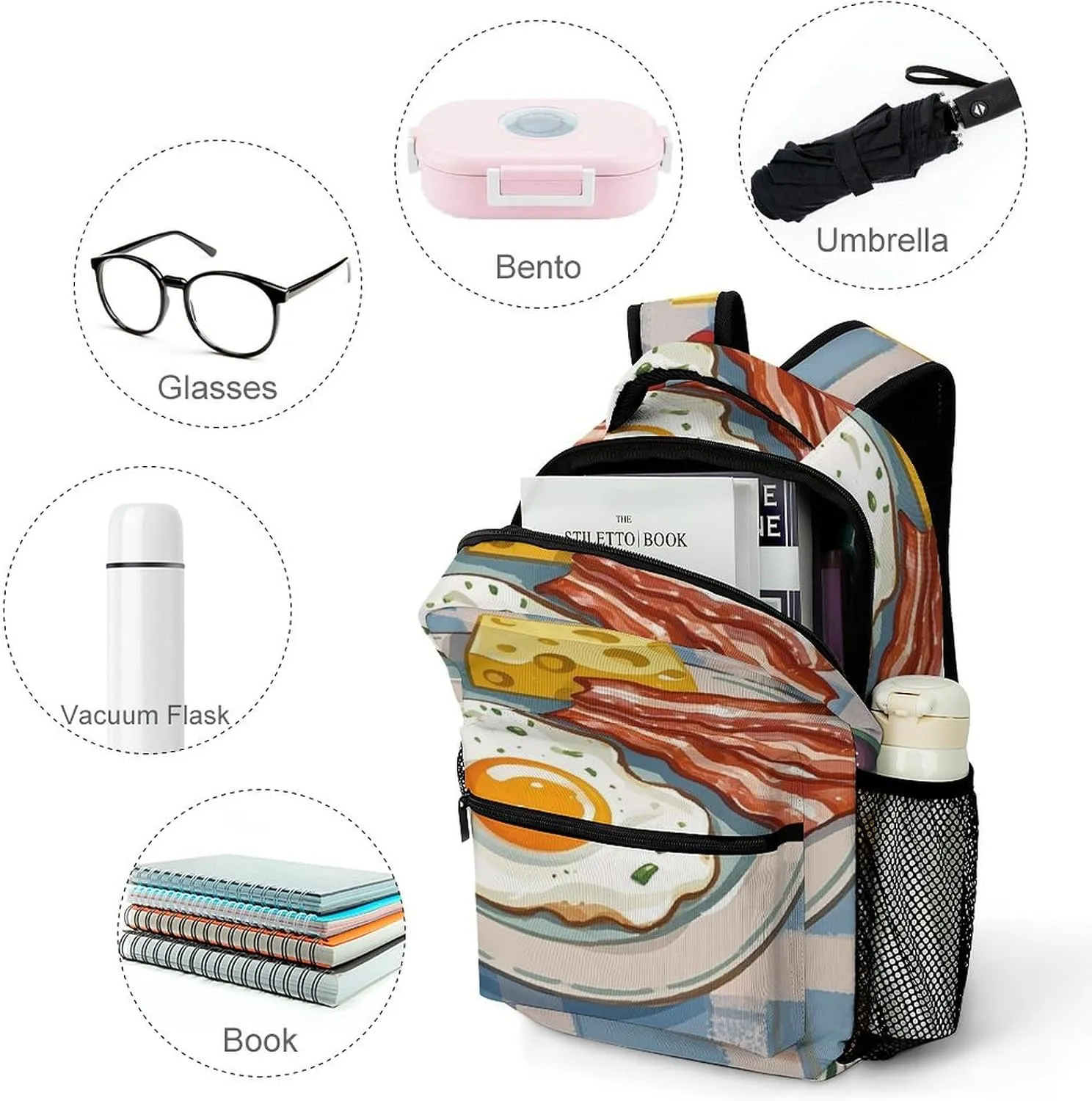Small Backpacks Personalized Cheese Printing Travel Bag Lightweight Travel Backpack For Women Men
