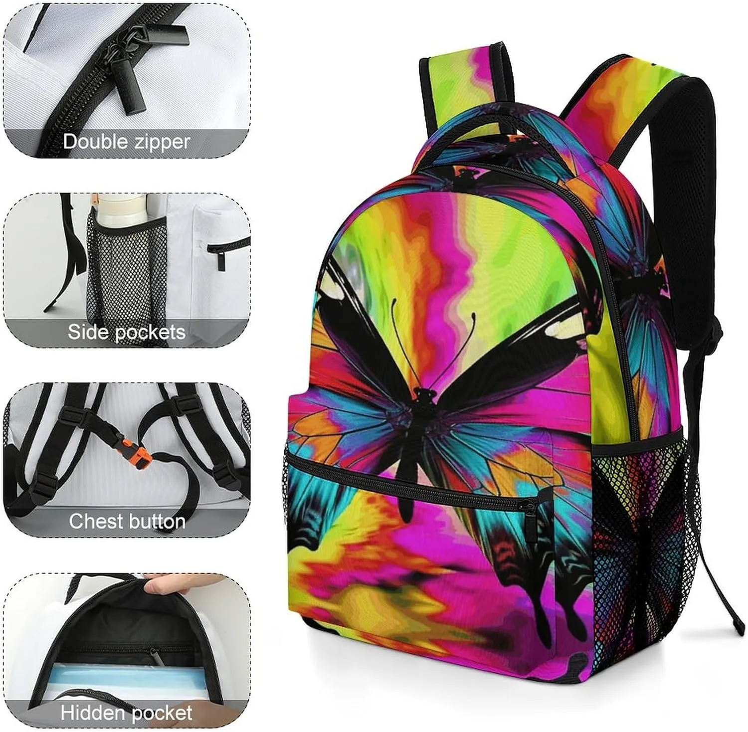 Small Backpacks Personalized Colorful Butterfly Printing Travel Bag Lightweight Travel Backpack For Women Men