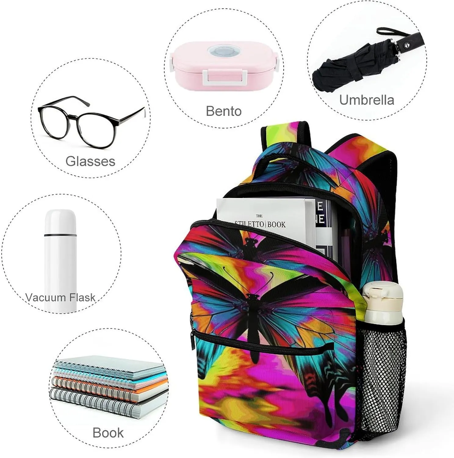 Small Backpacks Personalized Colorful Butterfly Printing Travel Bag Lightweight Travel Backpack For Women Men