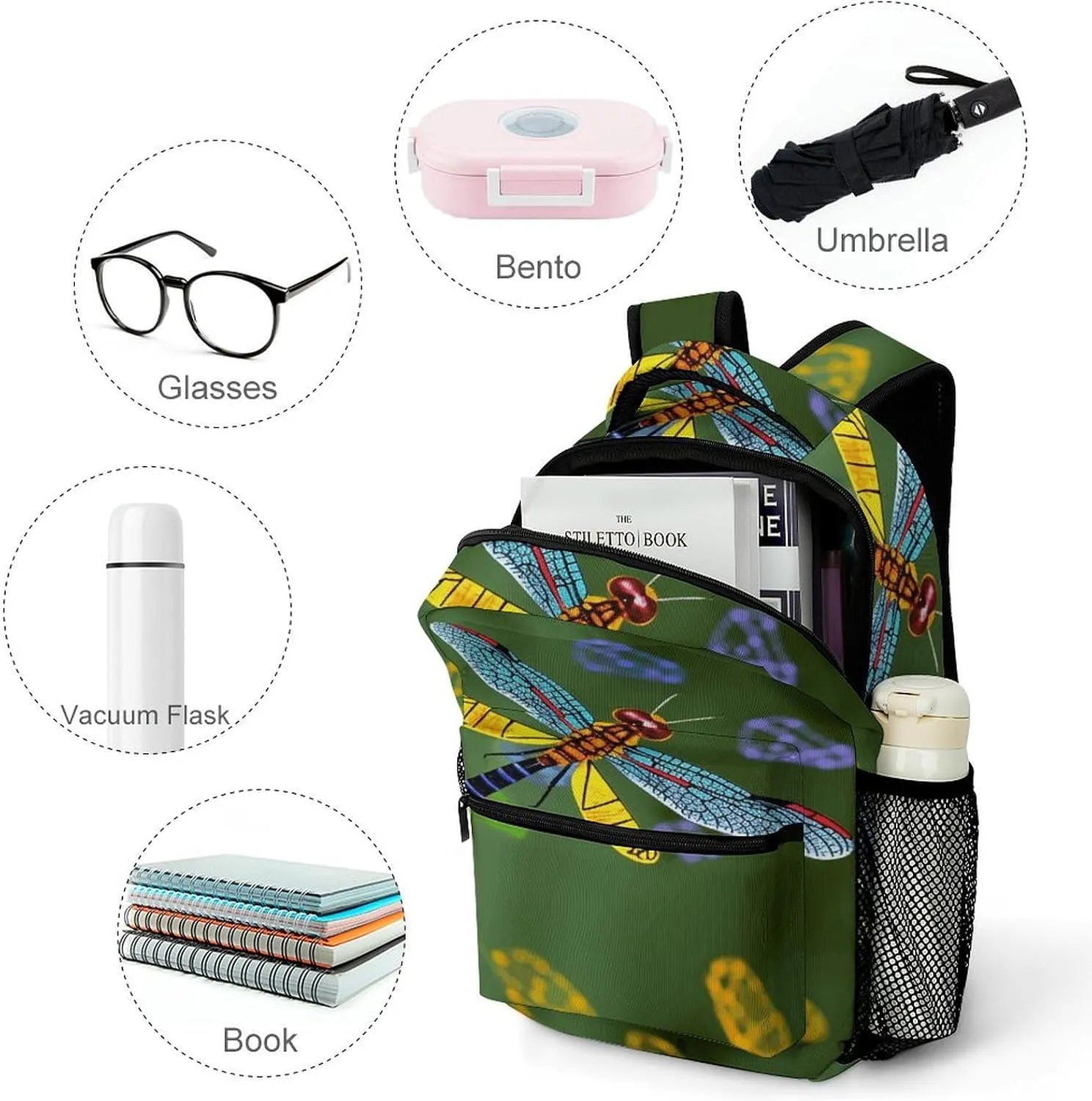 Small Backpacks Personalized Colorful Dragonfly Printing Travel Bag Lightweight Travel Backpack For Women Men