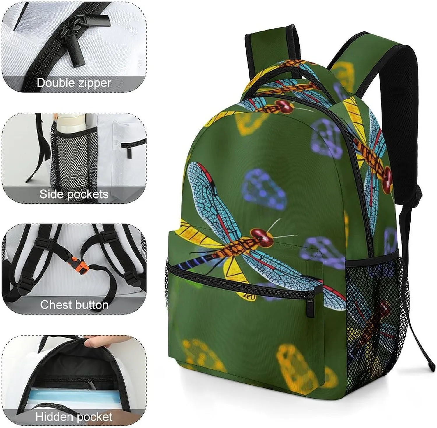 Small Backpacks Personalized Colorful Dragonfly Printing Travel Bag Lightweight Travel Backpack For Women Men