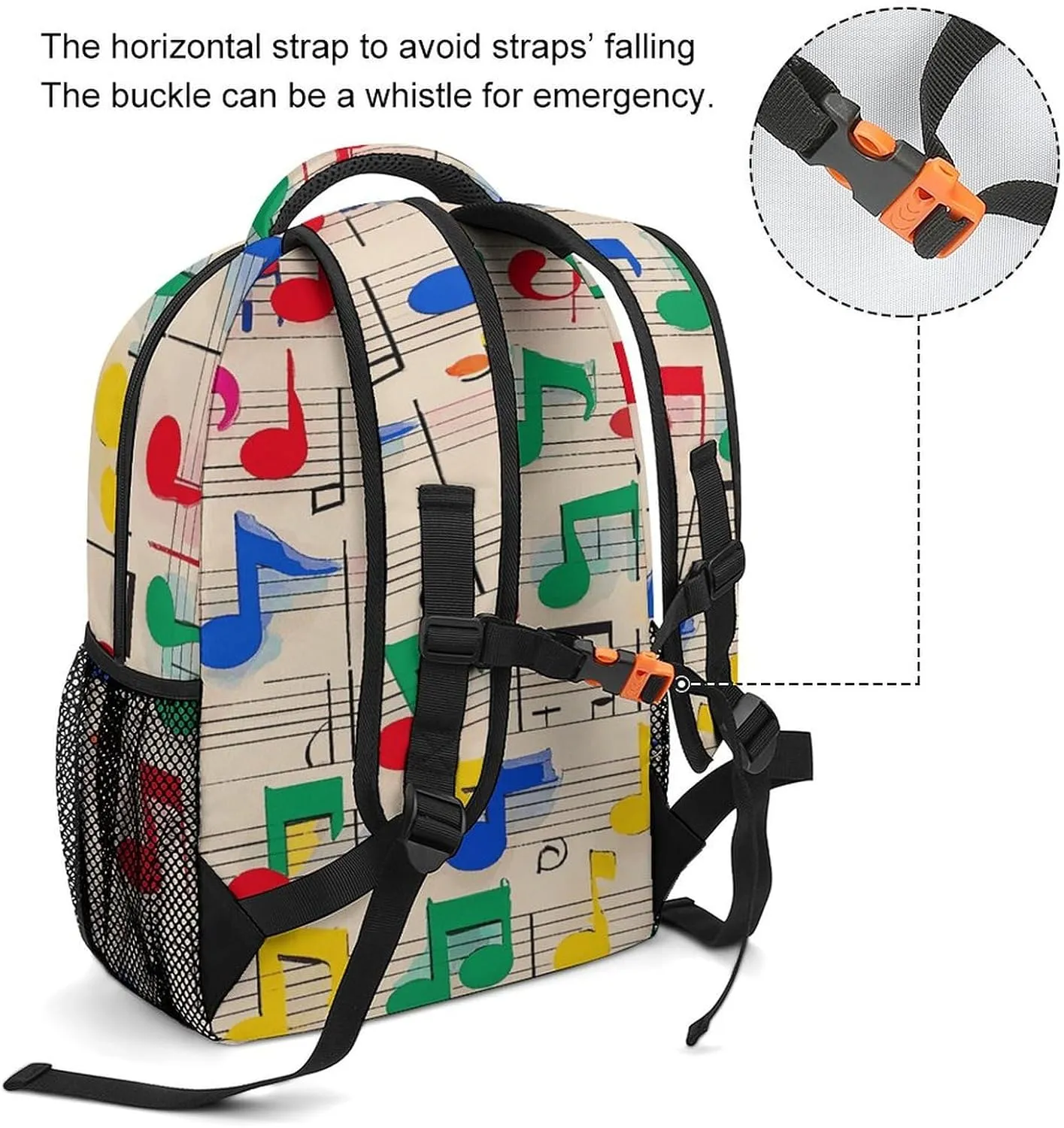 Small Backpacks Personalized Colorful Musical Notes Printing Travel Bag Lightweight Travel Backpack For Women Men