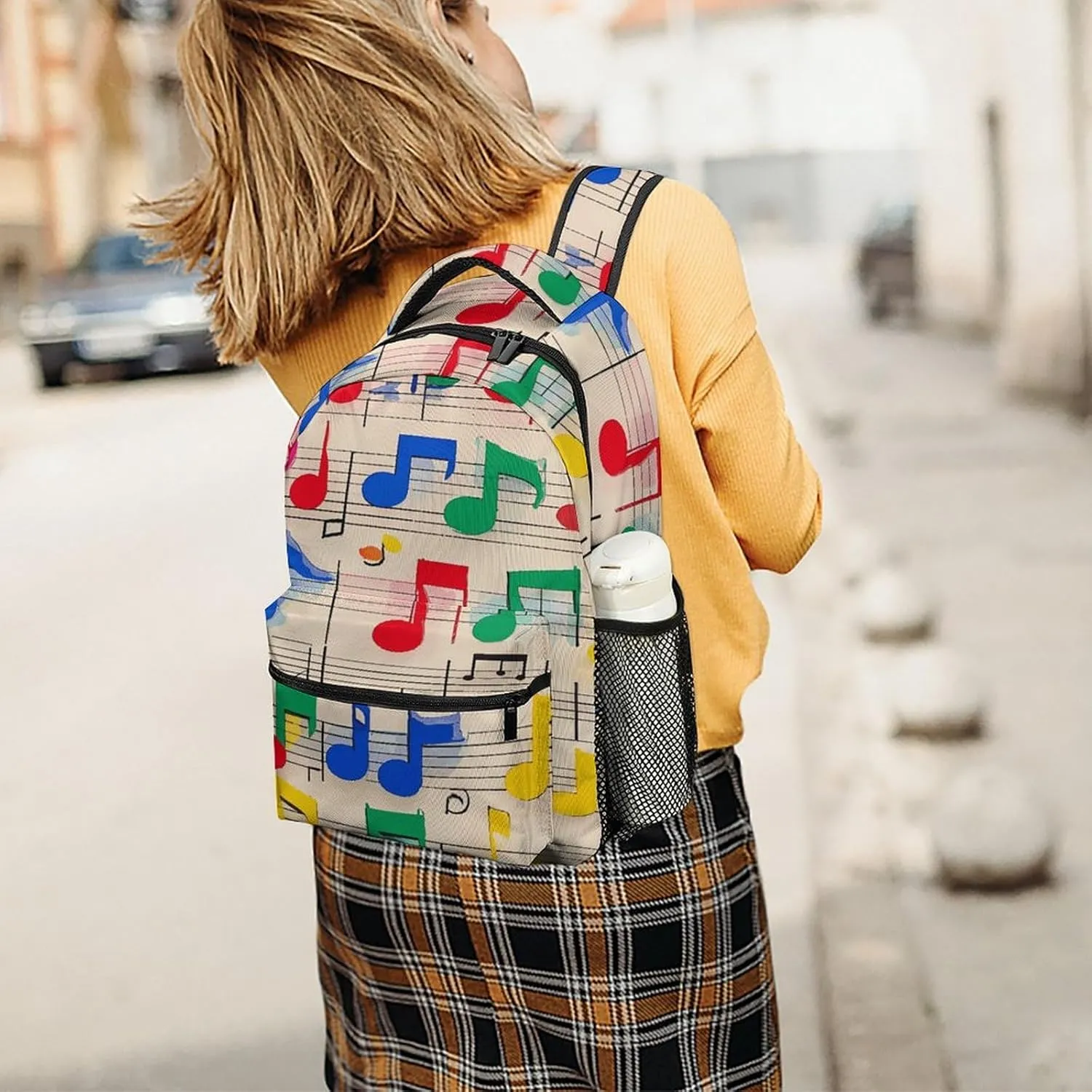 Small Backpacks Personalized Colorful Musical Notes Printing Travel Bag Lightweight Travel Backpack For Women Men