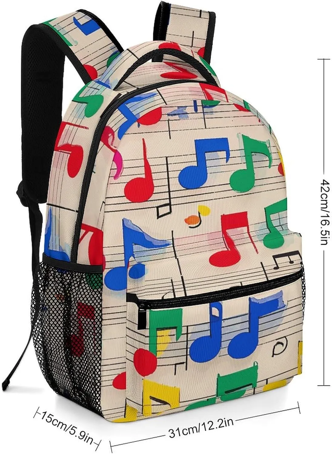 Small Backpacks Personalized Colorful Musical Notes Printing Travel Bag Lightweight Travel Backpack For Women Men