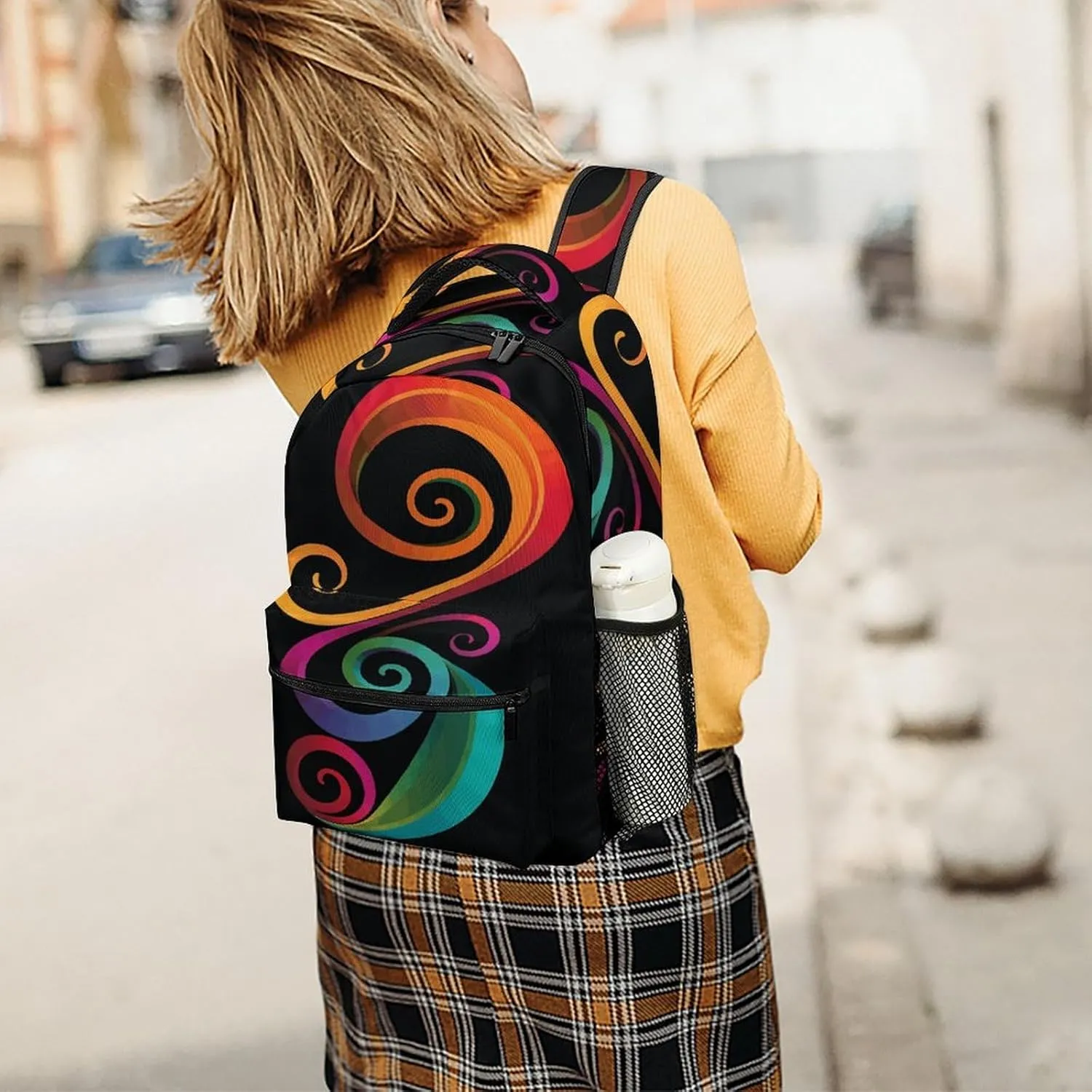 Small Backpacks Personalized Colorful Swirl Pattern Printing Travel Bag Lightweight Travel Backpack For Women Men