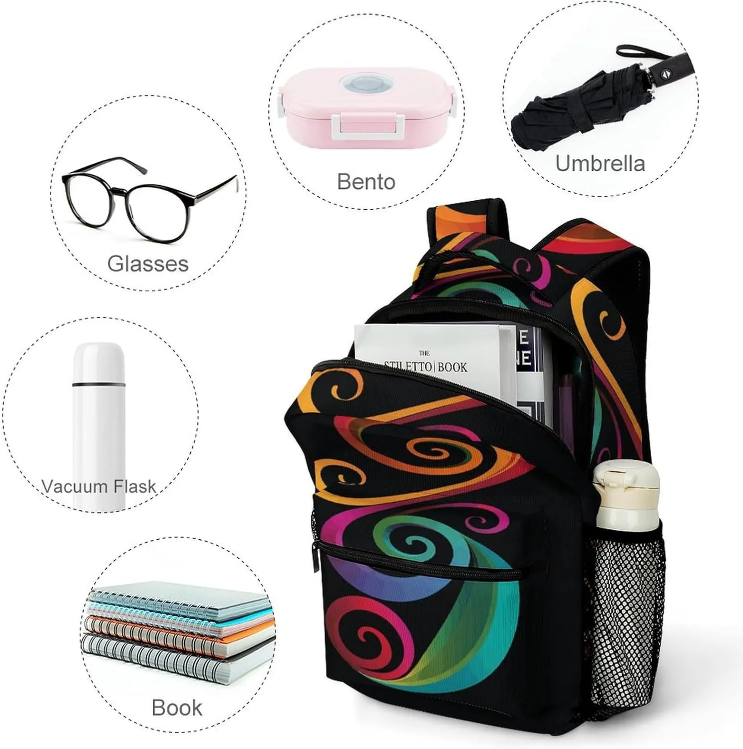 Small Backpacks Personalized Colorful Swirl Pattern Printing Travel Bag Lightweight Travel Backpack For Women Men