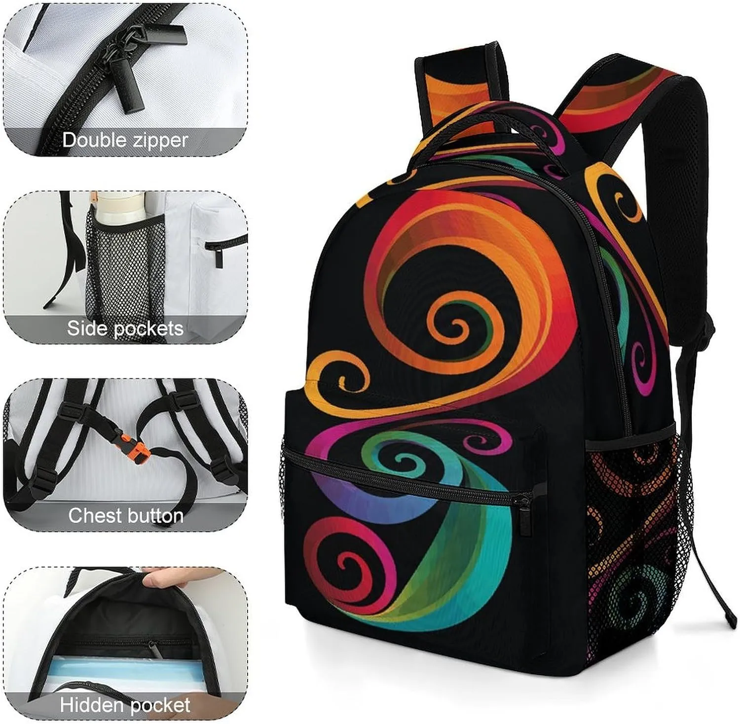 Small Backpacks Personalized Colorful Swirl Pattern Printing Travel Bag Lightweight Travel Backpack For Women Men