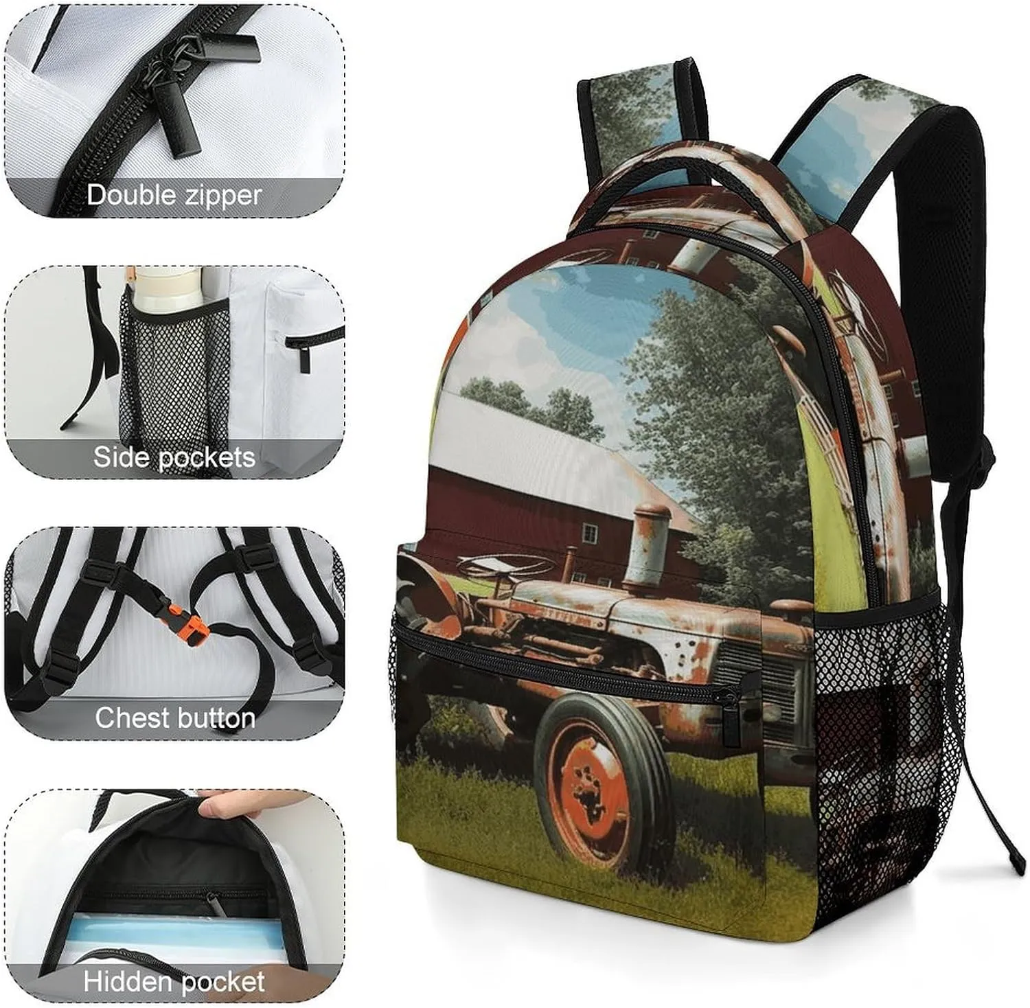 Small Backpacks Personalized Company Farm Tractor Printing Travel Bag Lightweight Travel Backpack For Women Men