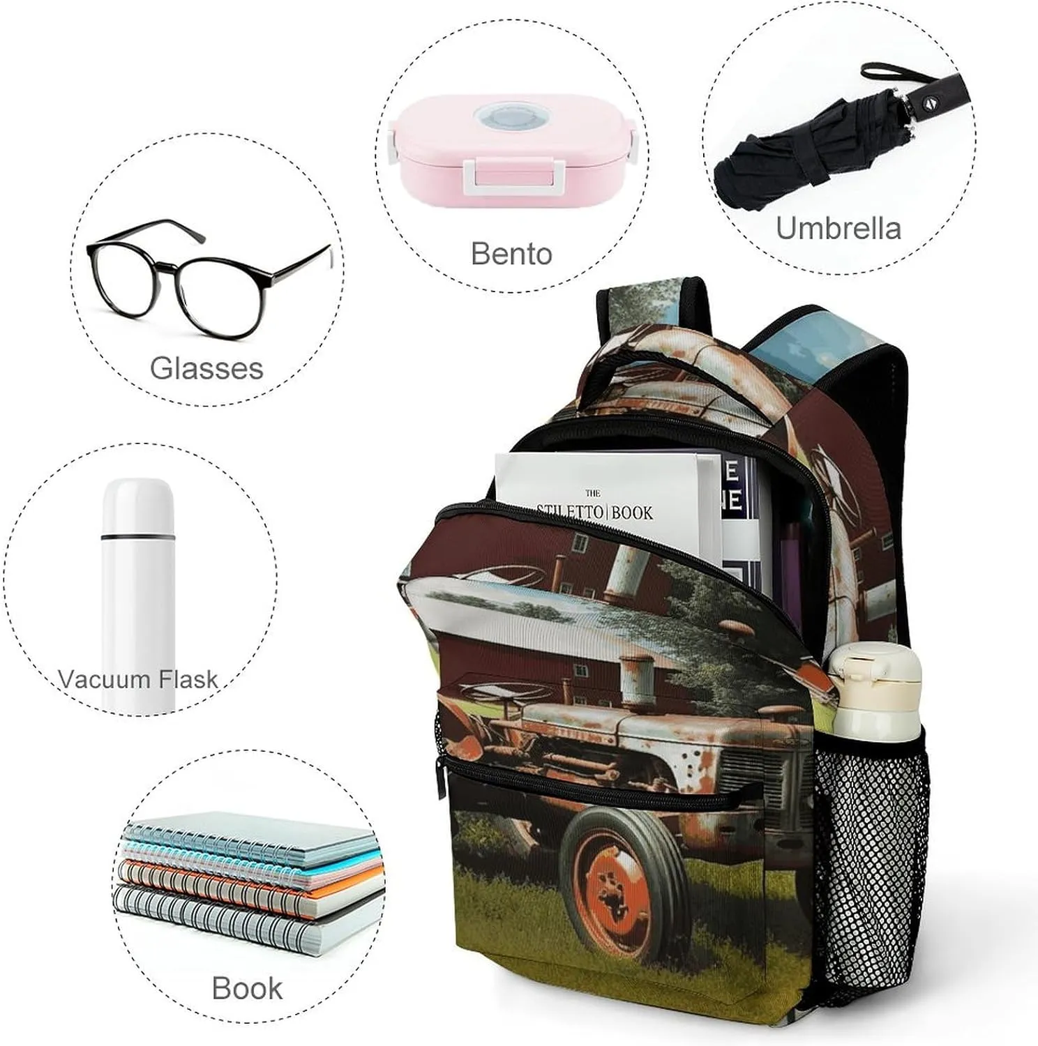 Small Backpacks Personalized Company Farm Tractor Printing Travel Bag Lightweight Travel Backpack For Women Men