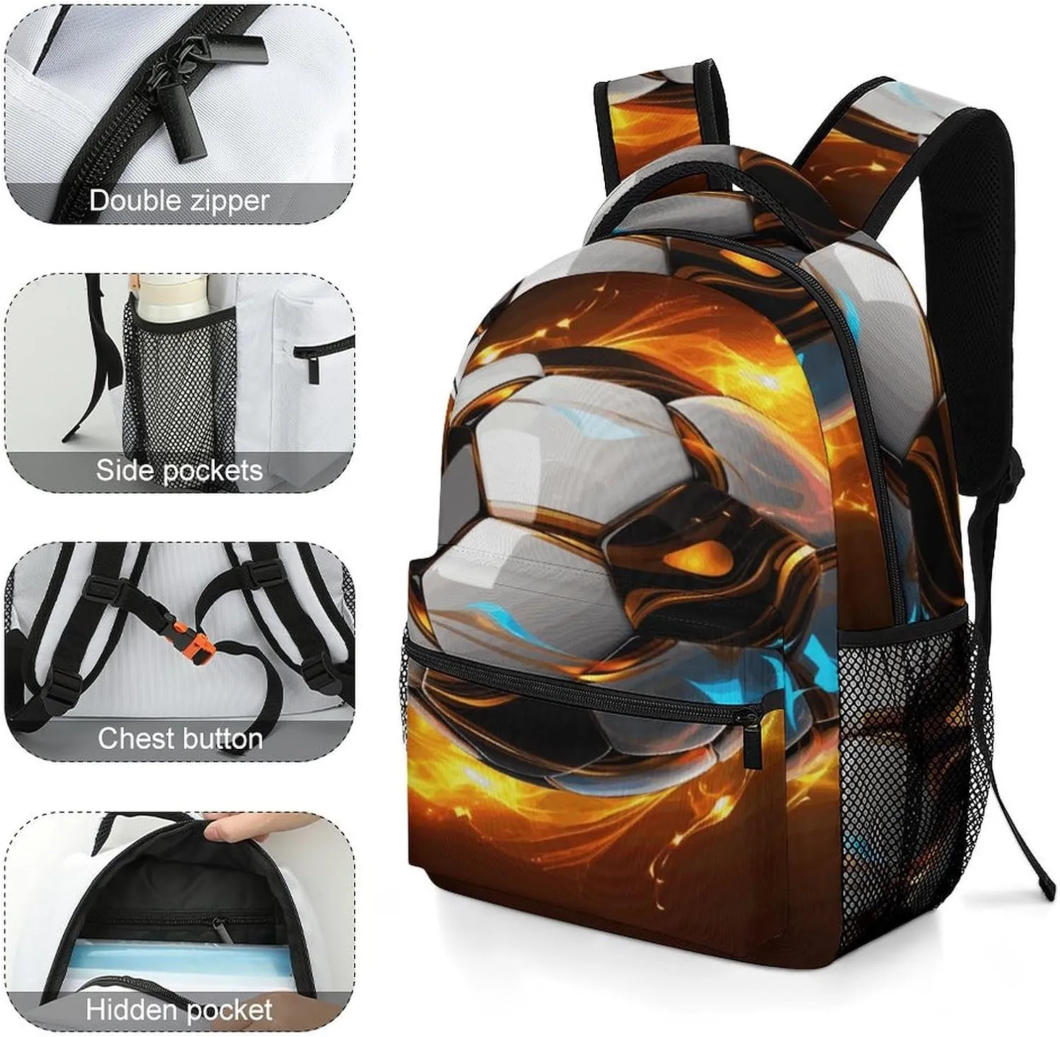 Small Backpacks Personalized Cool Soccer Ball Printing Travel Bag Lightweight Travel Backpack For Women Men