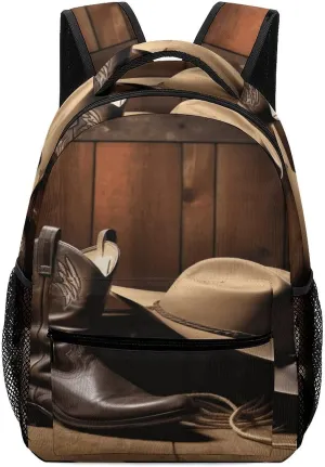 Small Backpacks Personalized Cowboy Black Hat Western Boots Printing Travel Bag Lightweight Travel Backpack For Women Men