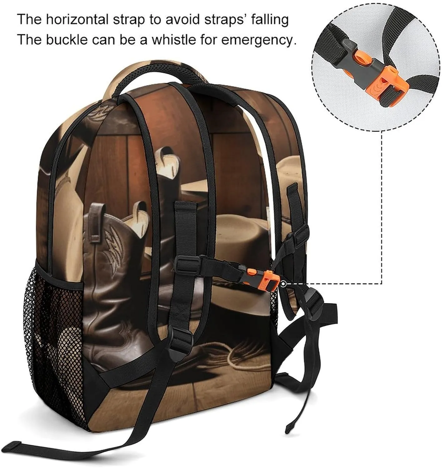 Small Backpacks Personalized Cowboy Black Hat Western Boots Printing Travel Bag Lightweight Travel Backpack For Women Men