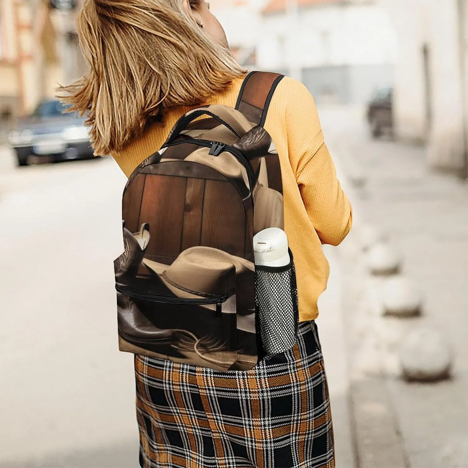 Small Backpacks Personalized Cowboy Black Hat Western Boots Printing Travel Bag Lightweight Travel Backpack For Women Men