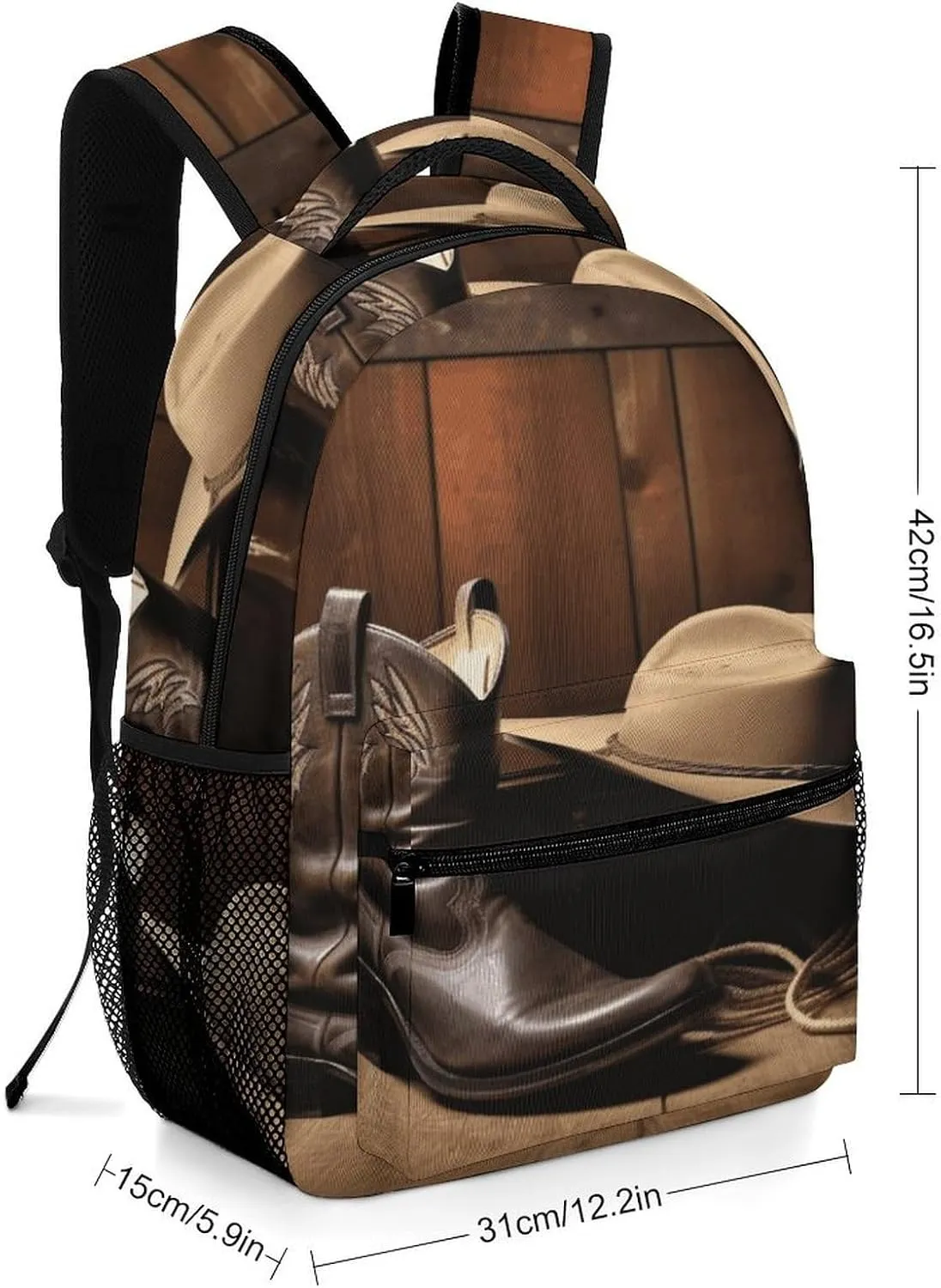 Small Backpacks Personalized Cowboy Black Hat Western Boots Printing Travel Bag Lightweight Travel Backpack For Women Men