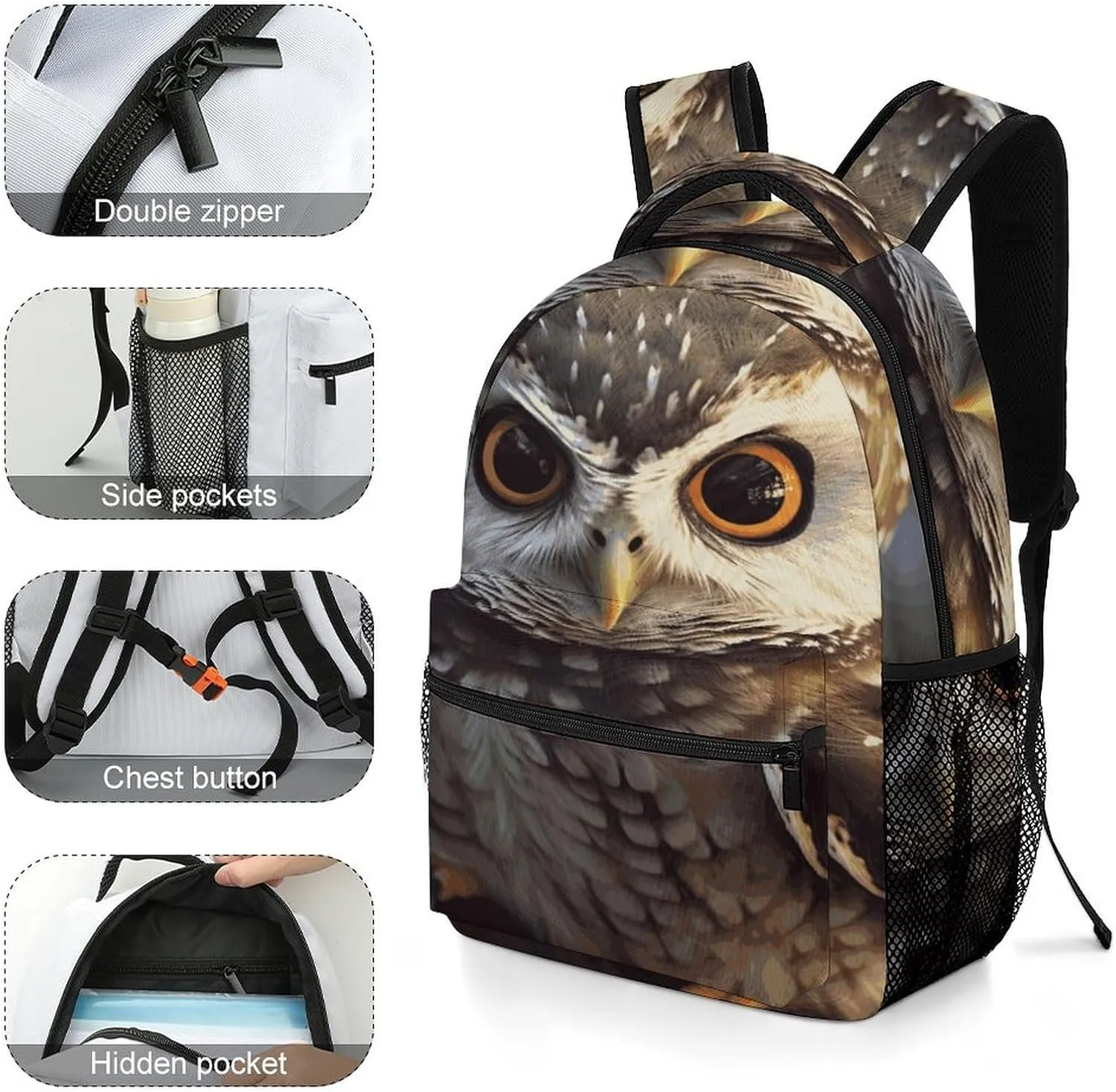 Small Backpacks Personalized Cute Owl Printing Travel Bag Lightweight Travel Backpack For Women Men