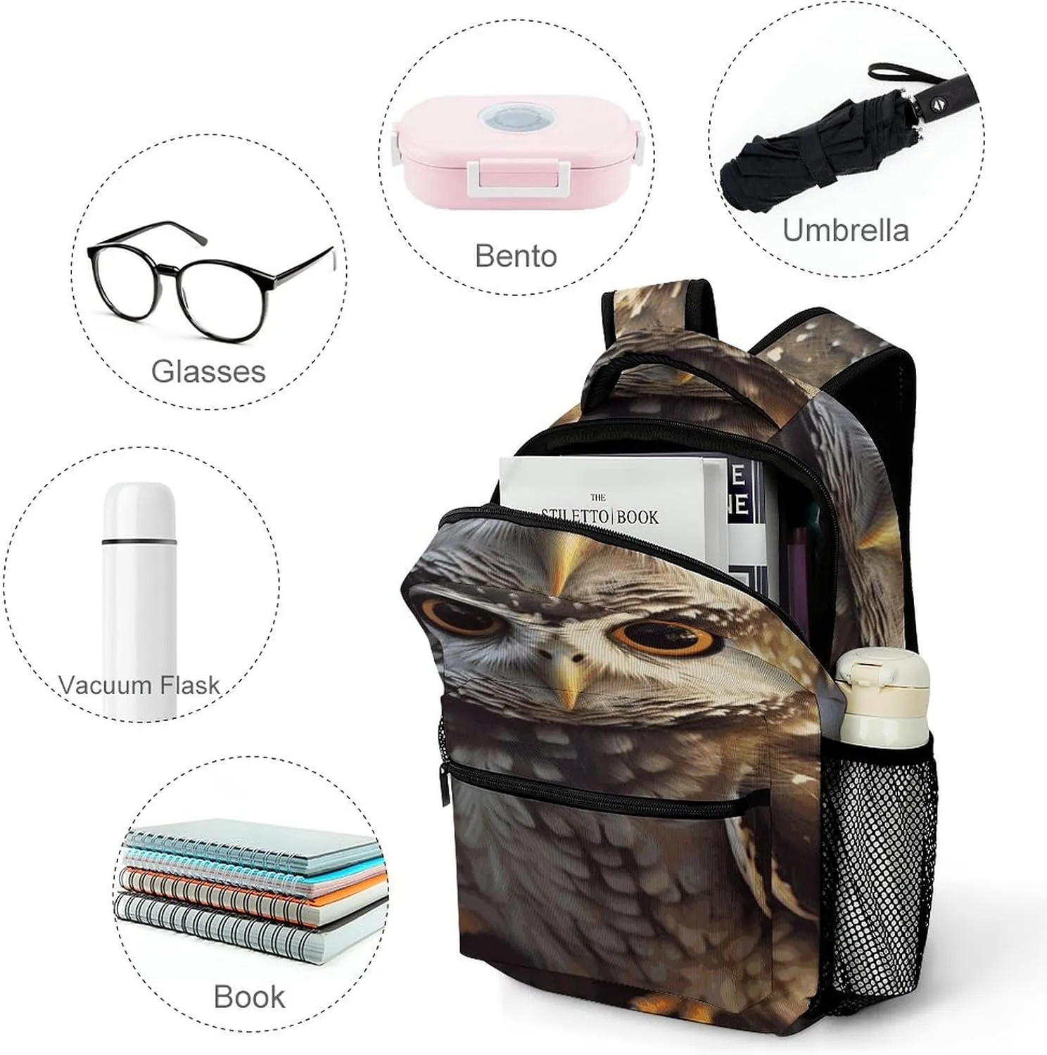 Small Backpacks Personalized Cute Owl Printing Travel Bag Lightweight Travel Backpack For Women Men