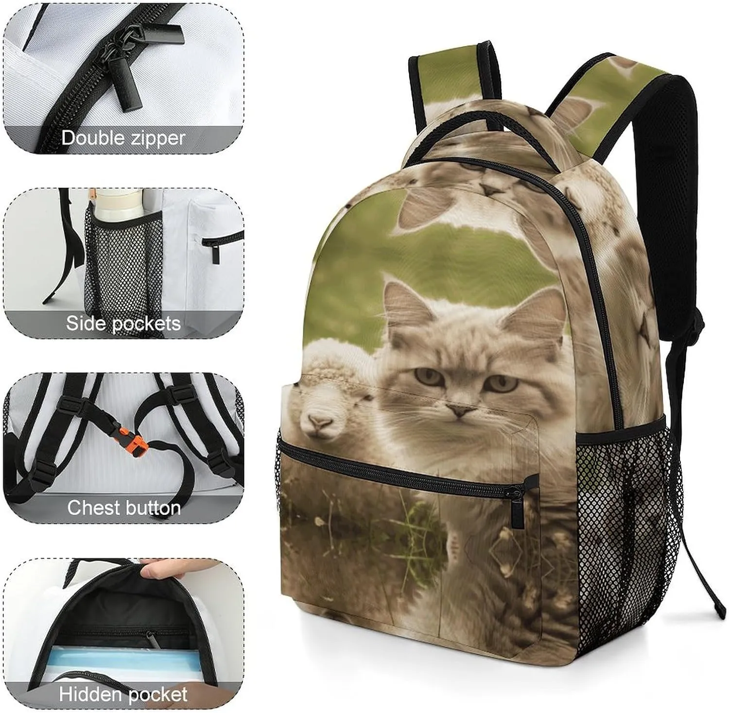 Small Backpacks Personalized Cute Sheep Printing Travel Bag Lightweight Travel Backpack For Women Men