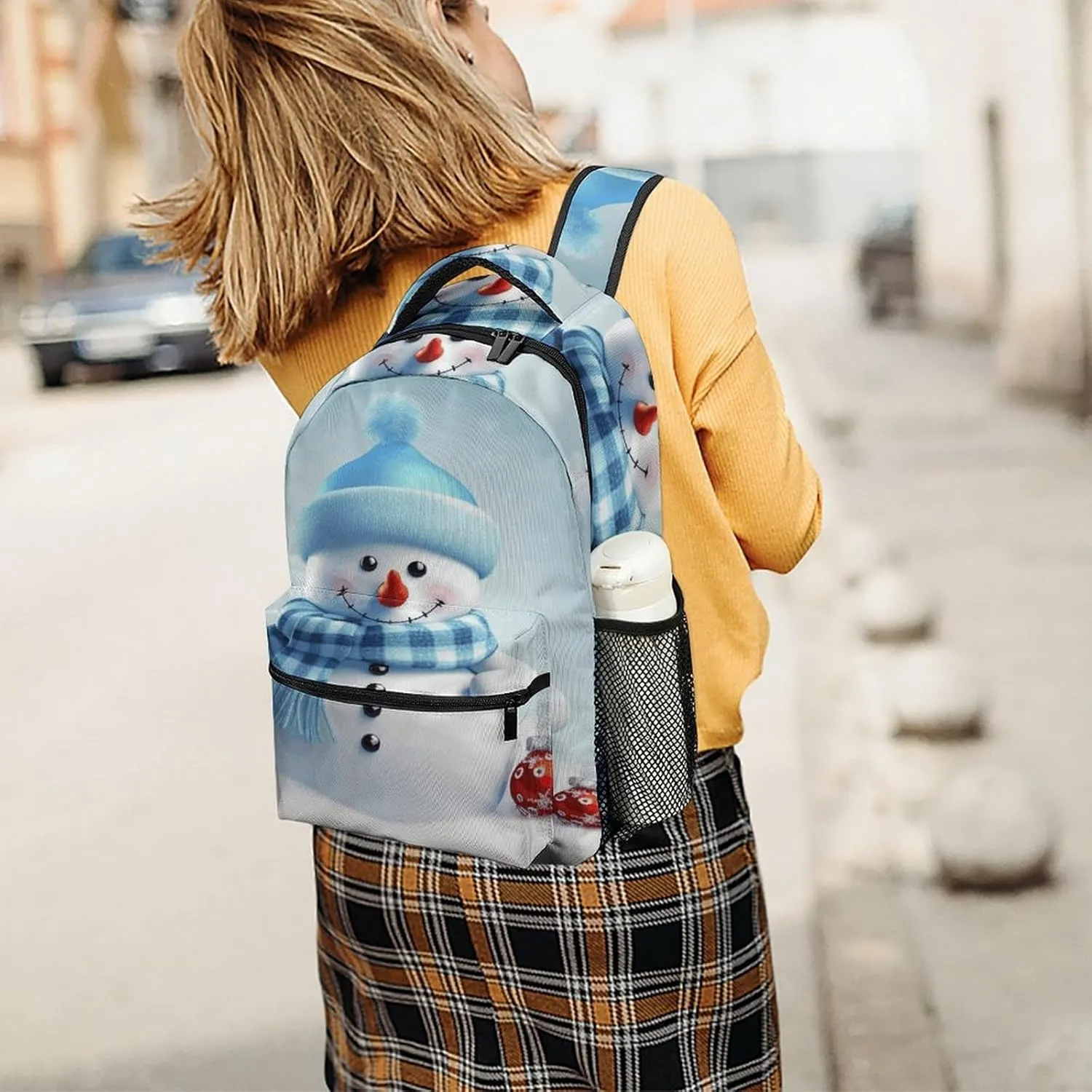Small Backpacks Personalized Cute Snowman Printing Travel Bag Lightweight Travel Backpack For Women Men