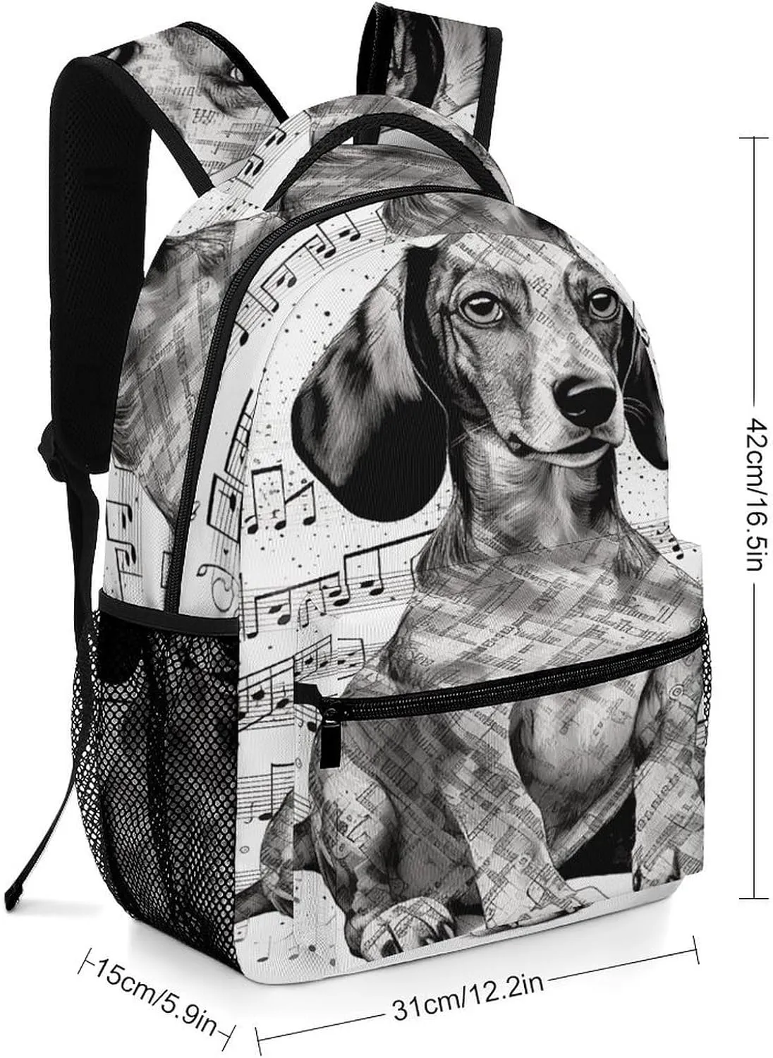 Small Backpacks Personalized Dachshund Music Notes Printing Travel Bag Lightweight Travel Backpack For Women Men