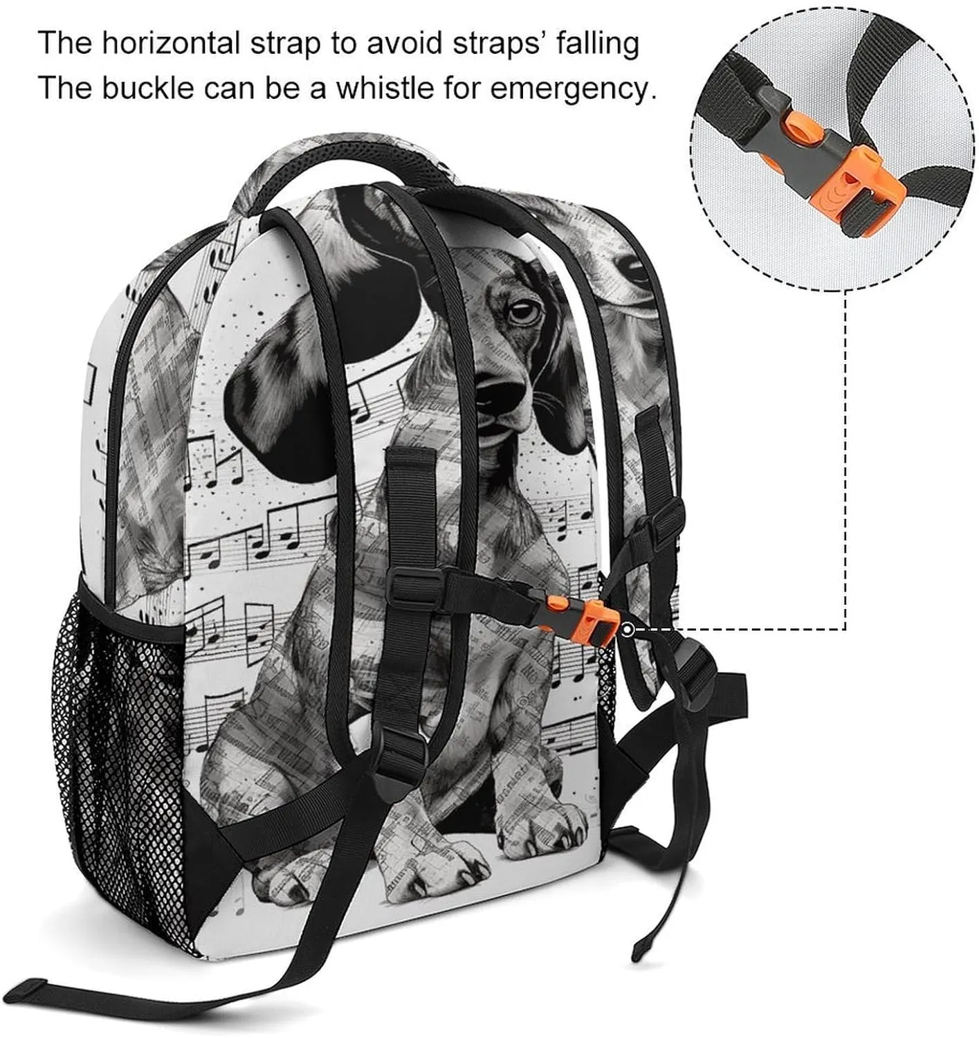 Small Backpacks Personalized Dachshund Music Notes Printing Travel Bag Lightweight Travel Backpack For Women Men