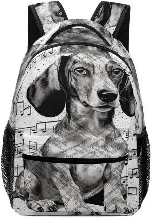 Small Backpacks Personalized Dachshund Music Notes Printing Travel Bag Lightweight Travel Backpack For Women Men