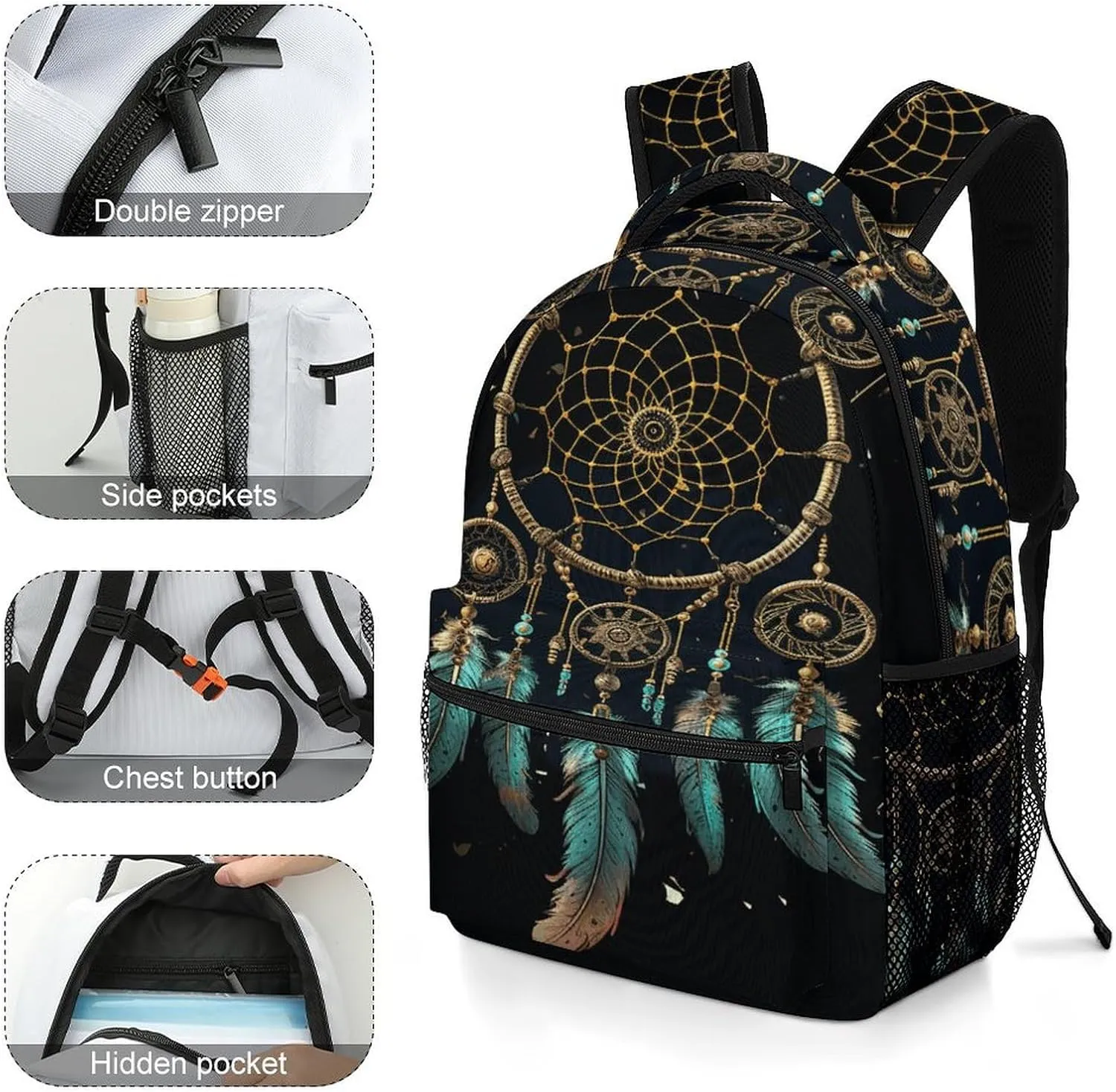 Small Backpacks Personalized Dark Dream Catcher Printing Travel Bag Lightweight Travel Backpack For Women Men