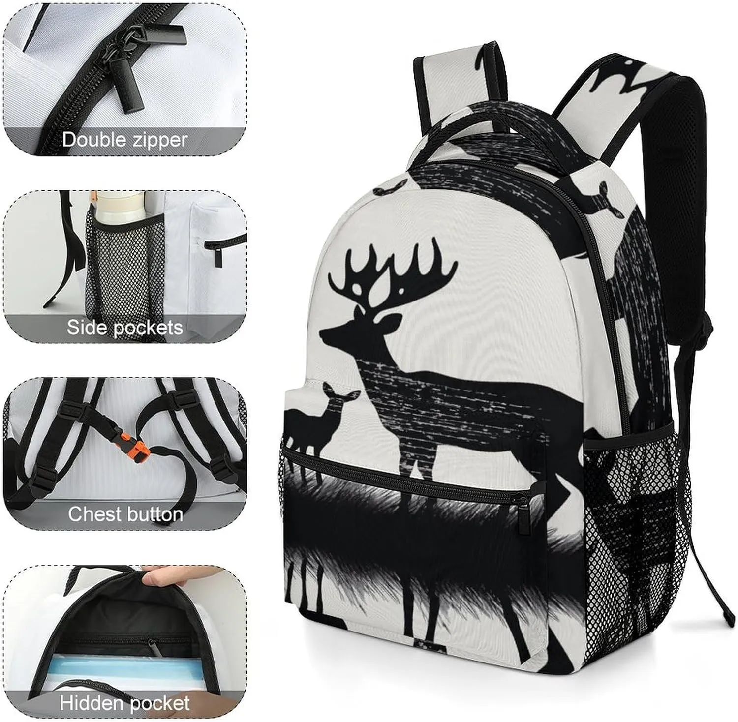 Small Backpacks Personalized Deer Printing Travel Bag Lightweight Travel Backpack For Women Men