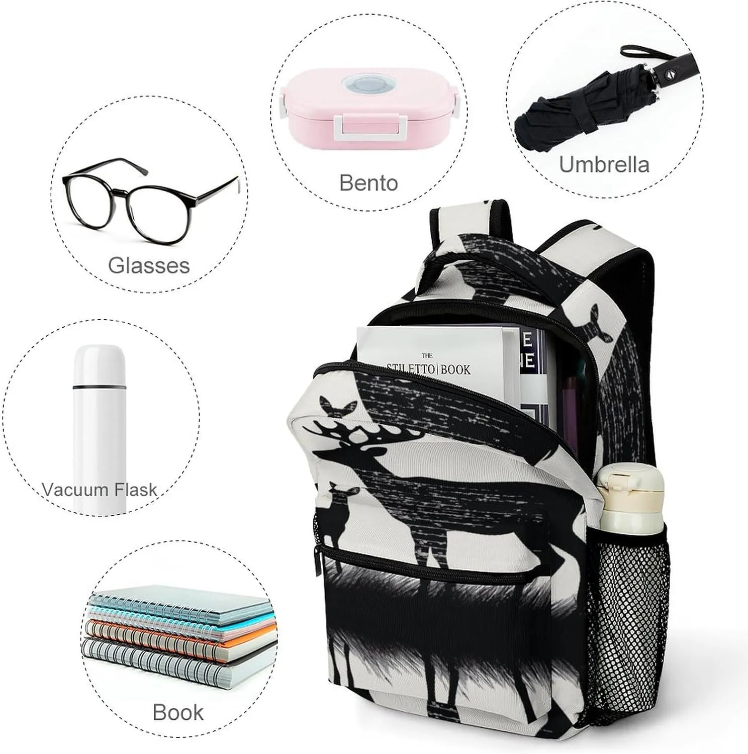 Small Backpacks Personalized Deer Printing Travel Bag Lightweight Travel Backpack For Women Men