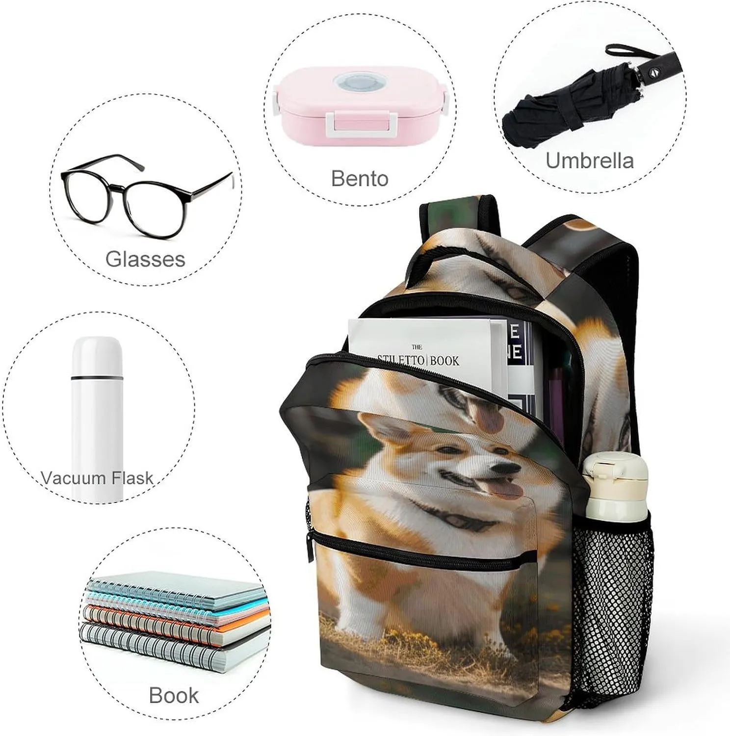 Small Backpacks Personalized Dog Corgi Printing Travel Bag Lightweight Travel Backpack For Women Men