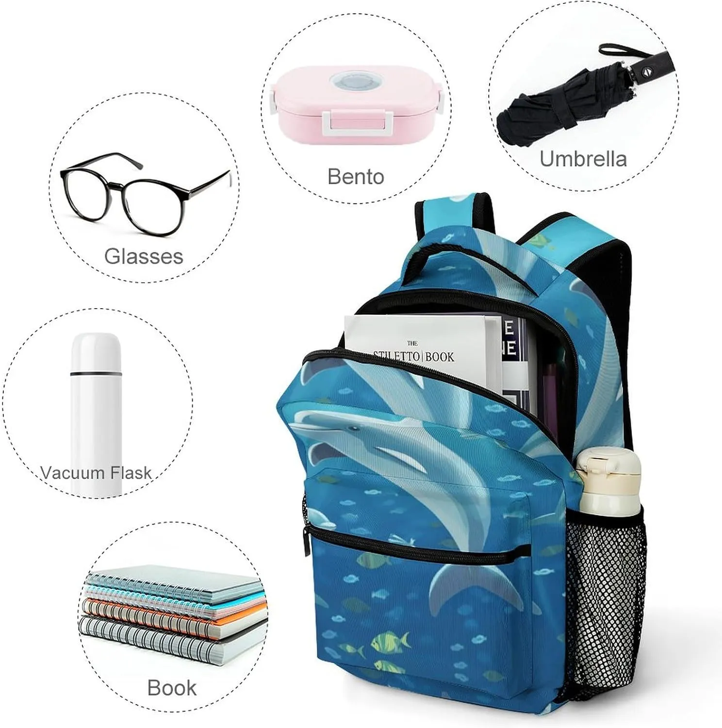 Small Backpacks Personalized Dolphin Printing Travel Bag Lightweight Travel Backpack For Women Men