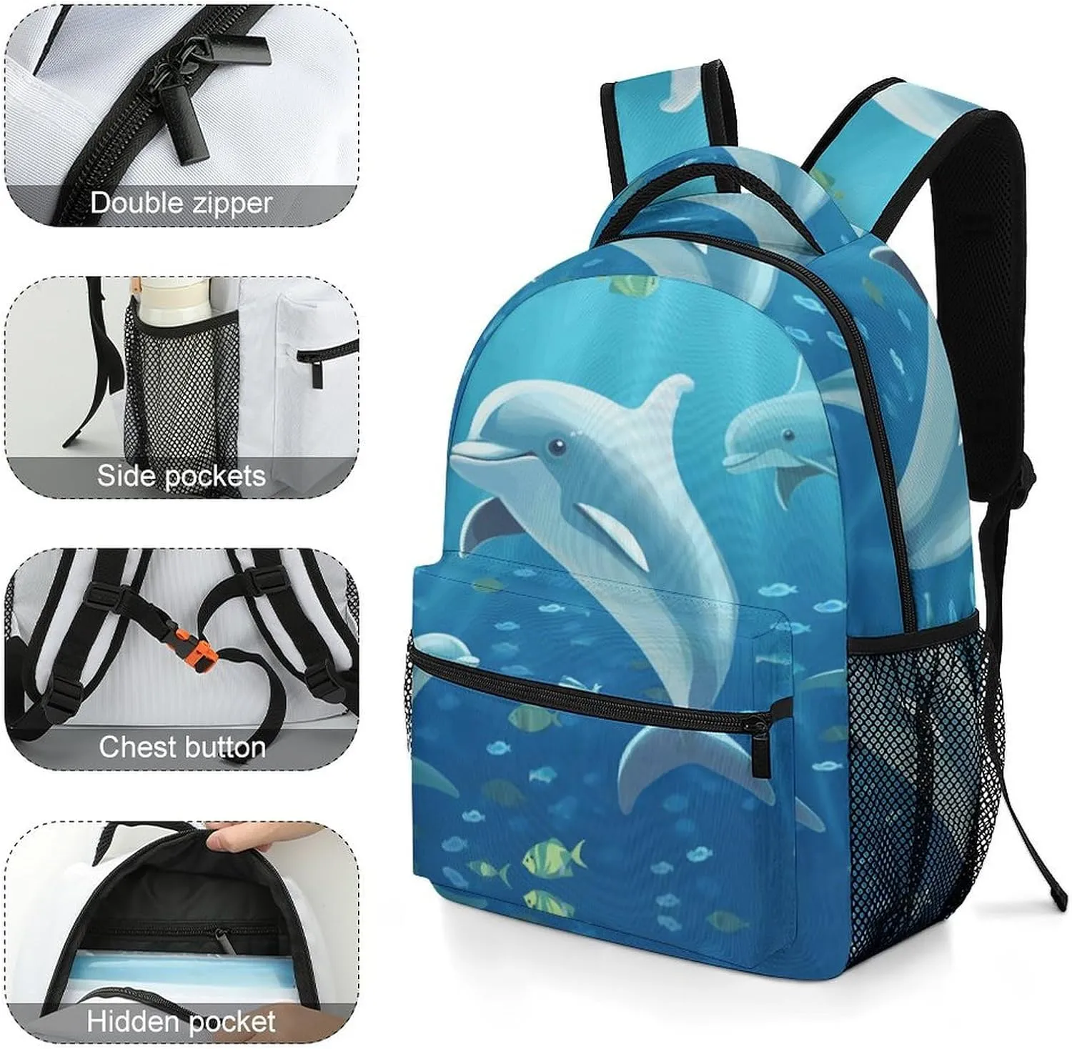 Small Backpacks Personalized Dolphin Printing Travel Bag Lightweight Travel Backpack For Women Men
