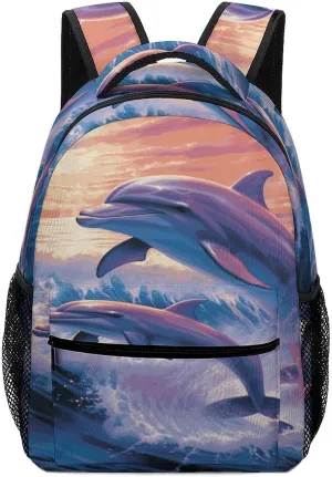 Small Backpacks Personalized Dolphins Art Printing Travel Bag Lightweight Travel Backpack For Women Men