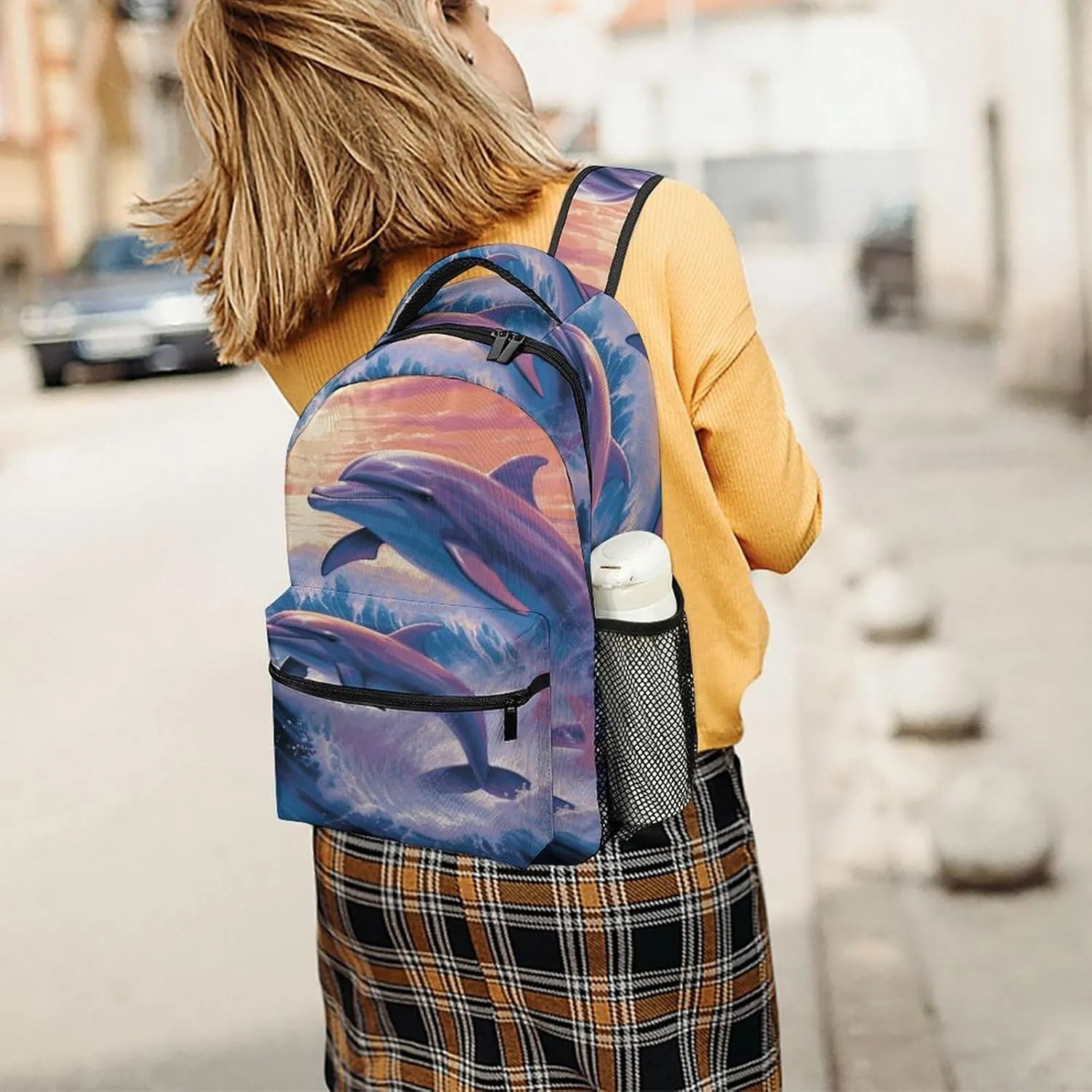 Small Backpacks Personalized Dolphins Art Printing Travel Bag Lightweight Travel Backpack For Women Men
