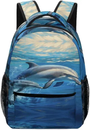 Small Backpacks Personalized Dolphins in The Sea Printing Travel Bag Lightweight Travel Backpack For Women Men