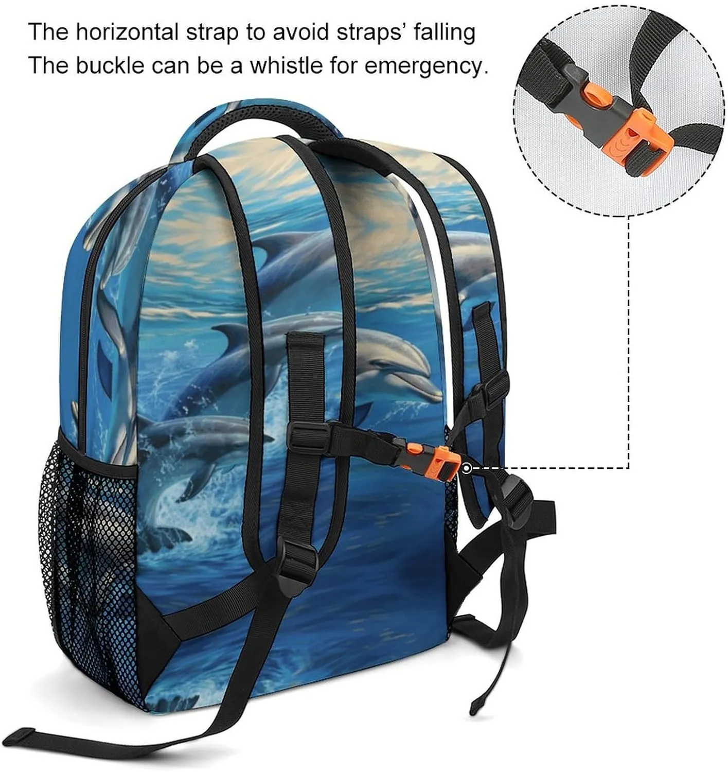 Small Backpacks Personalized Dolphins in The Sea Printing Travel Bag Lightweight Travel Backpack For Women Men