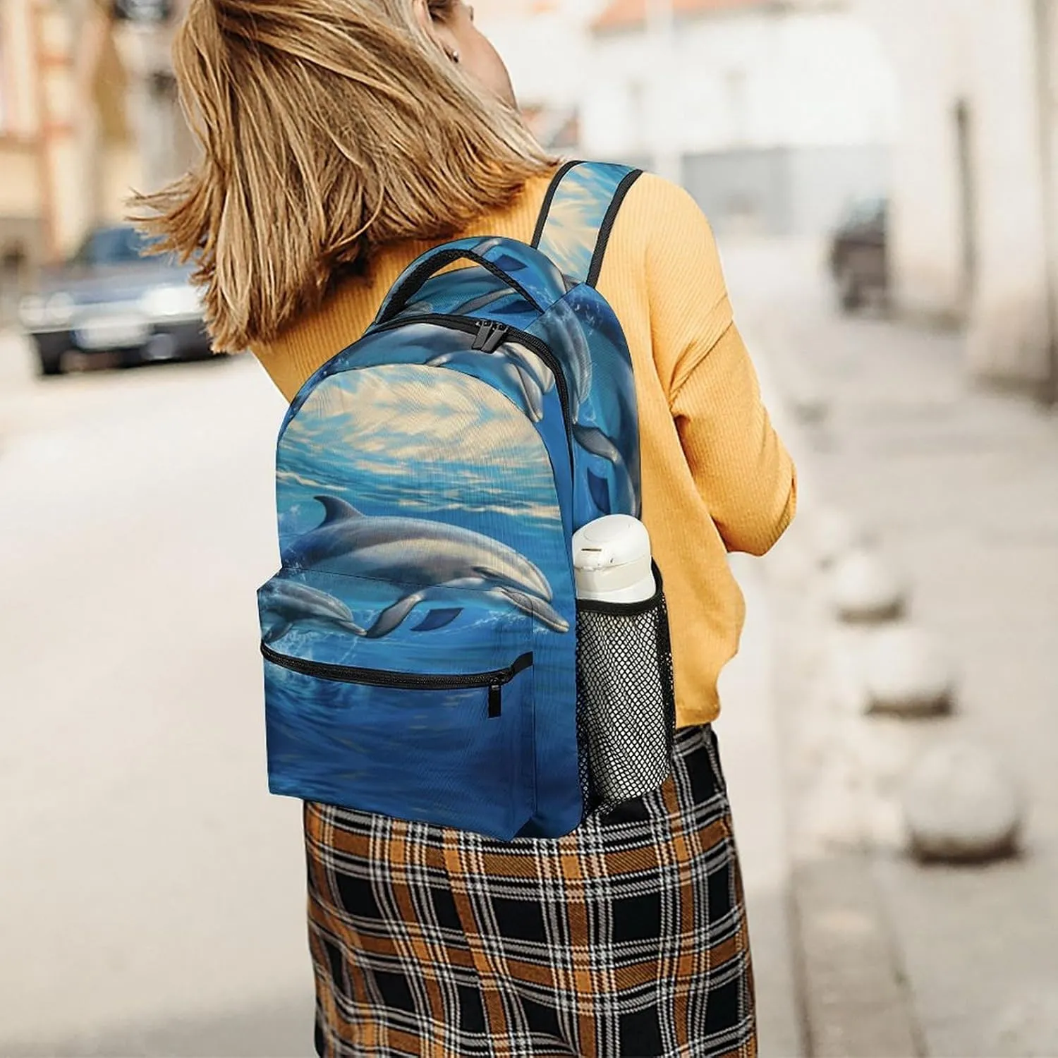 Small Backpacks Personalized Dolphins in The Sea Printing Travel Bag Lightweight Travel Backpack For Women Men