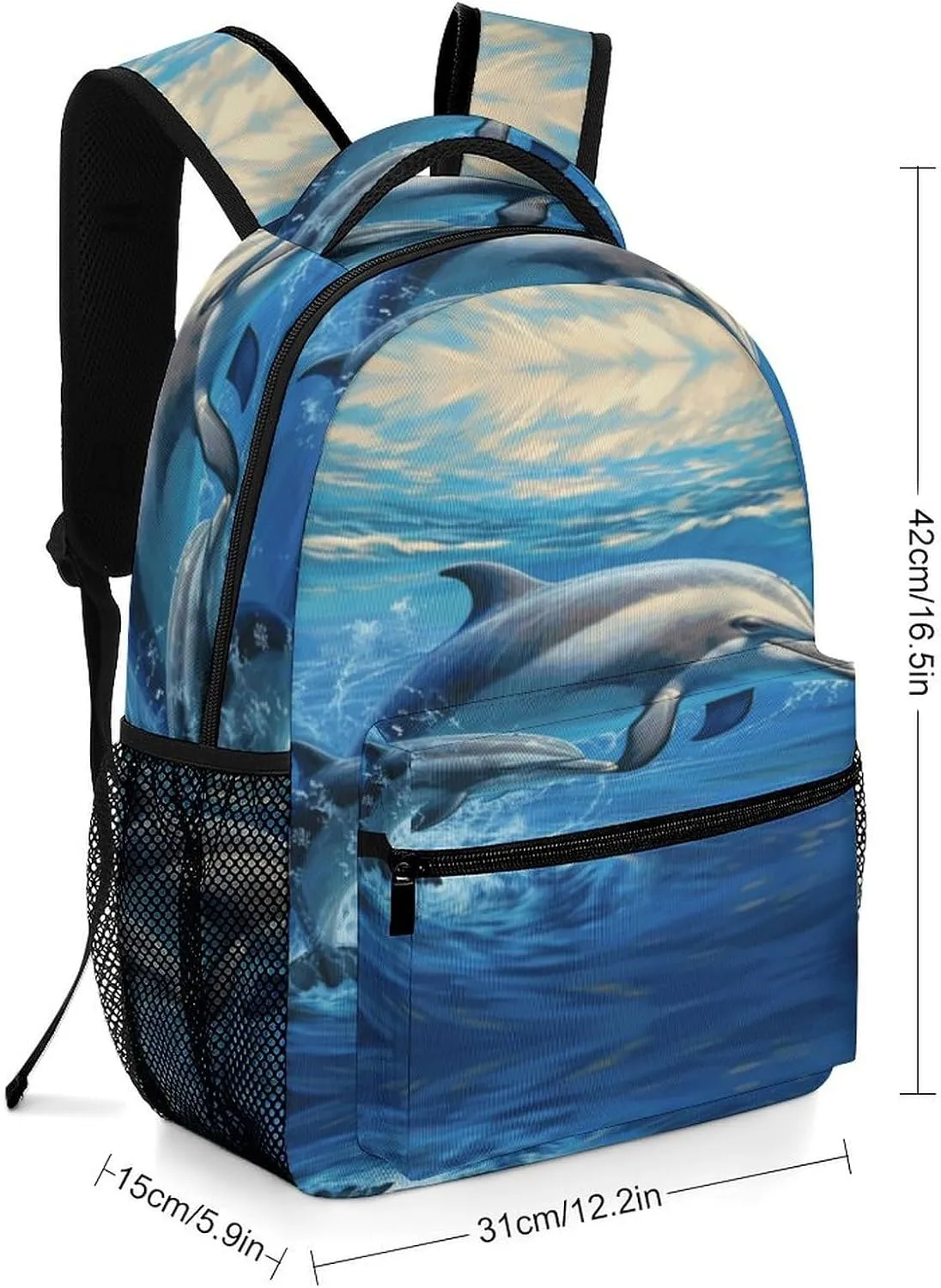Small Backpacks Personalized Dolphins in The Sea Printing Travel Bag Lightweight Travel Backpack For Women Men