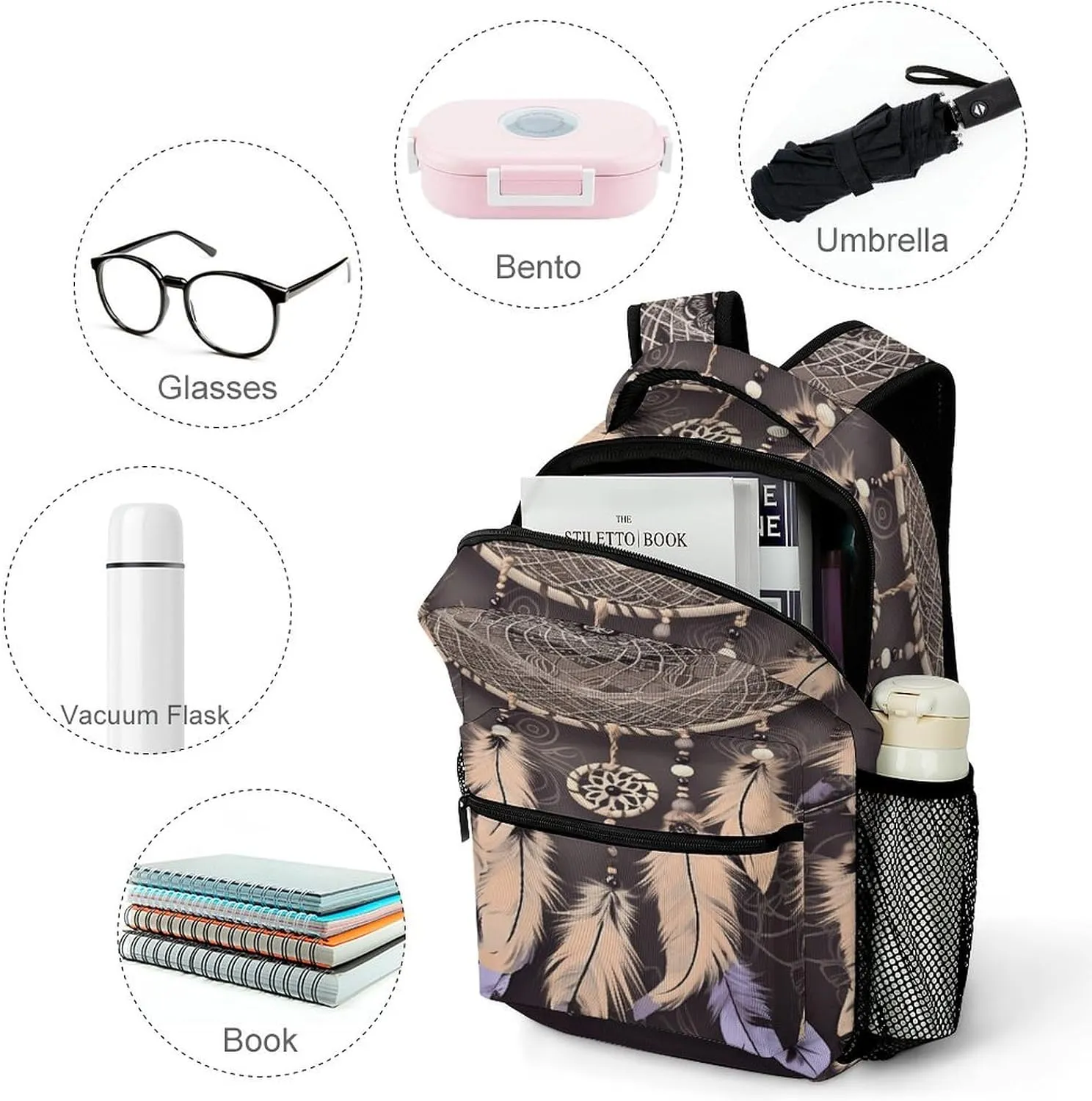 Small Backpacks Personalized Dream Catcher Printing Travel Bag Lightweight Travel Backpack For Women Men